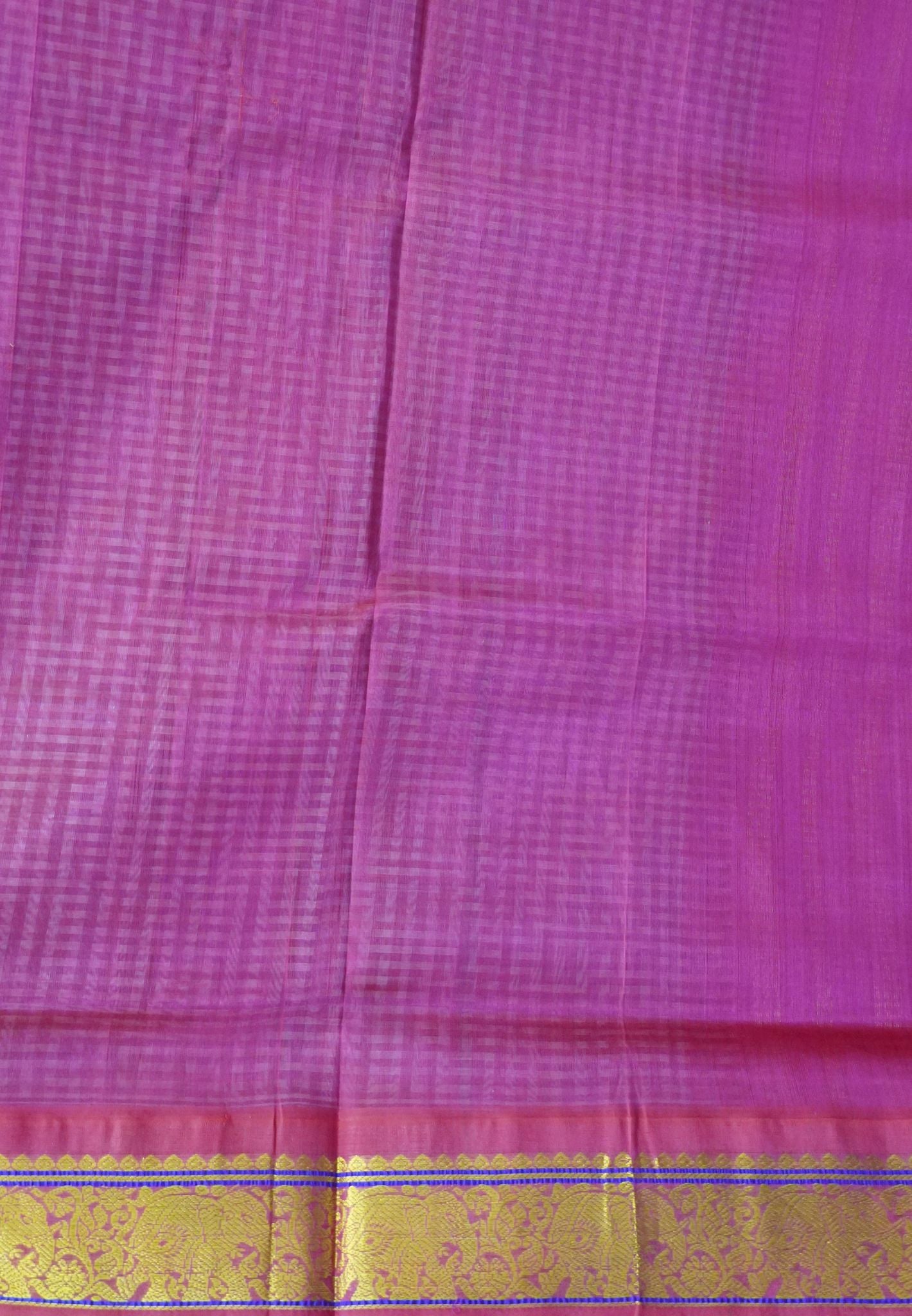 Pure Silk Cotton Saree-Black&White Checks with Pink Border