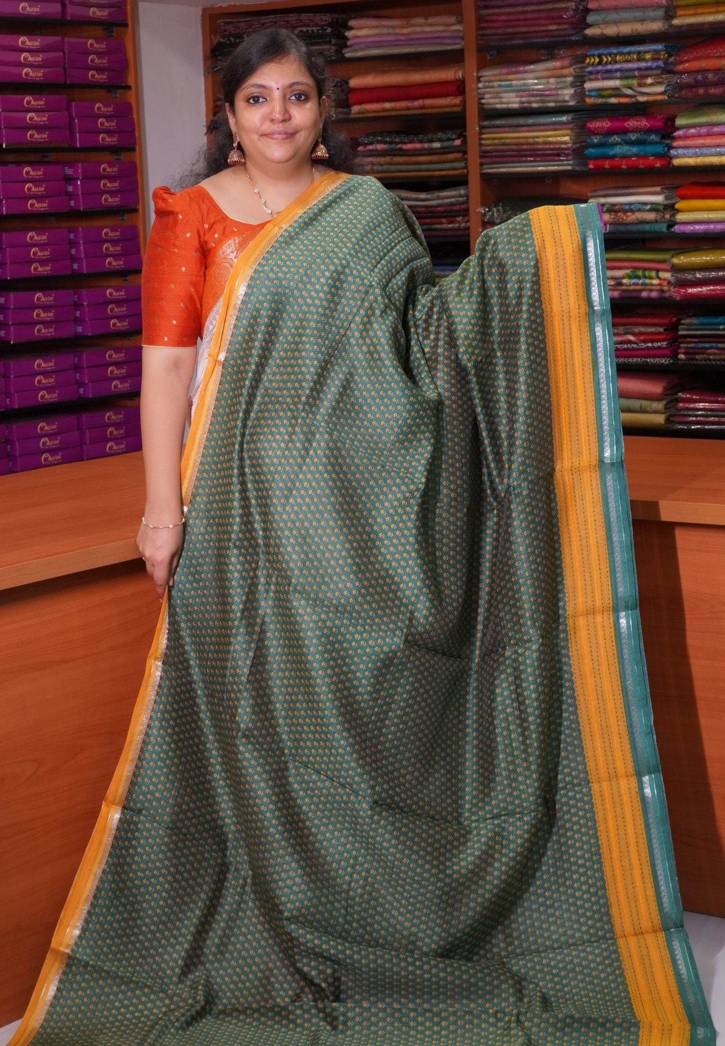 Chanderi Saree-Green with Kantha Work