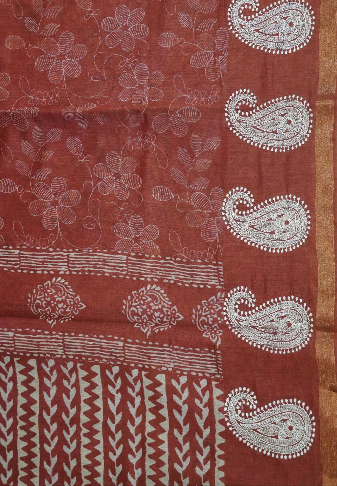 Semi Chanderi -Honey with Manga Embroidery