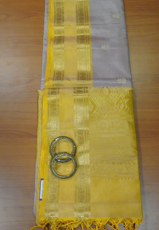 Pure Silk Saree - Light Mauve - Yellow