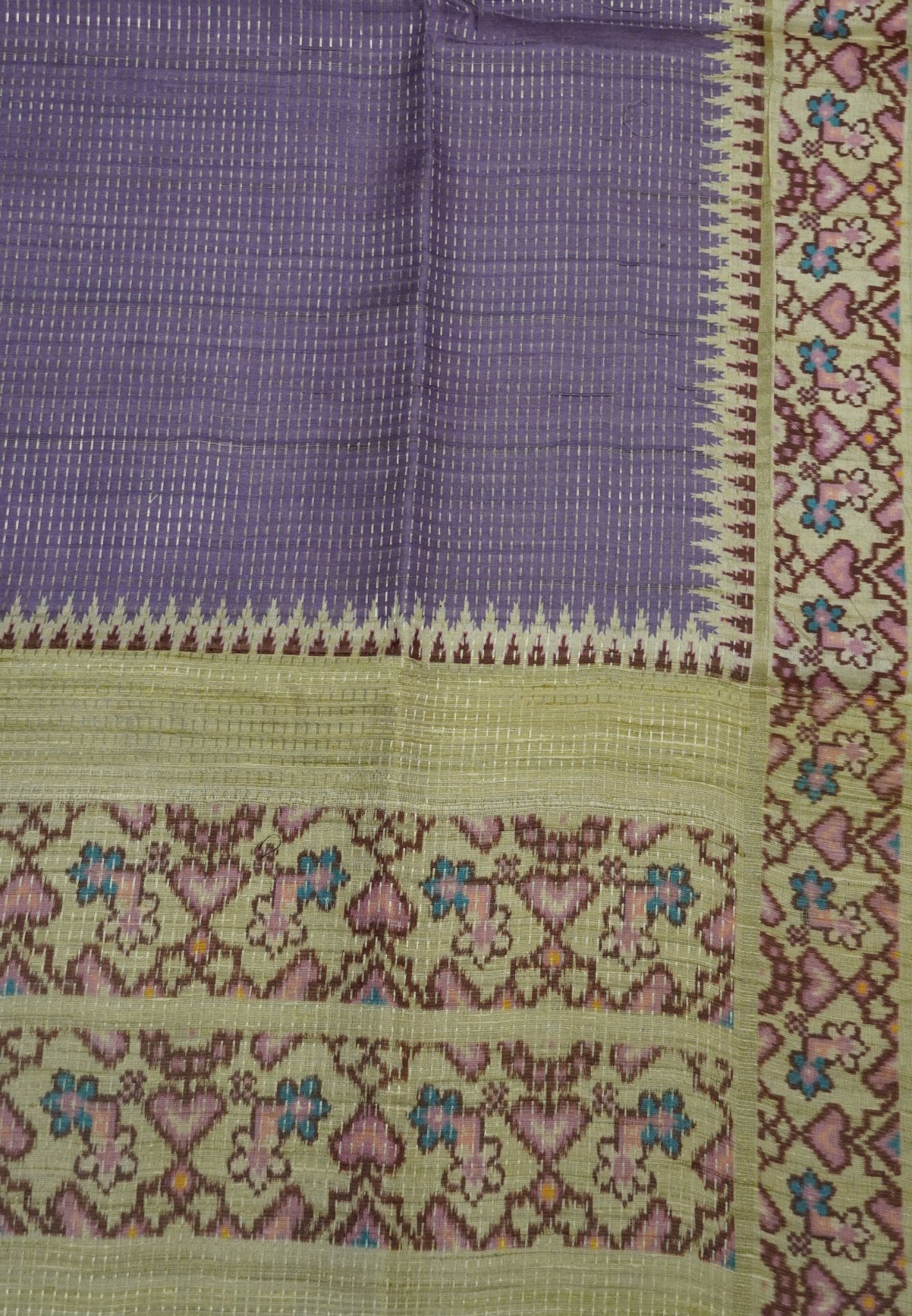 Semi Tussar Saree -Purple with Ikkat Border