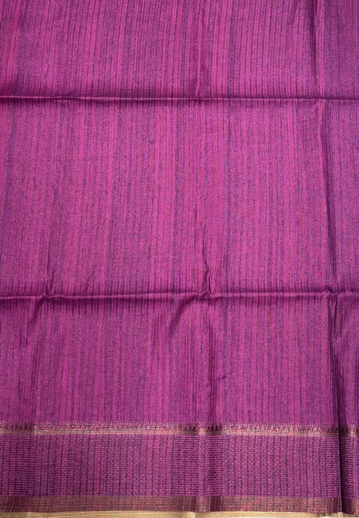 Matka Tussar Saree-Pink in Classic Striped Zari with Contrast Border