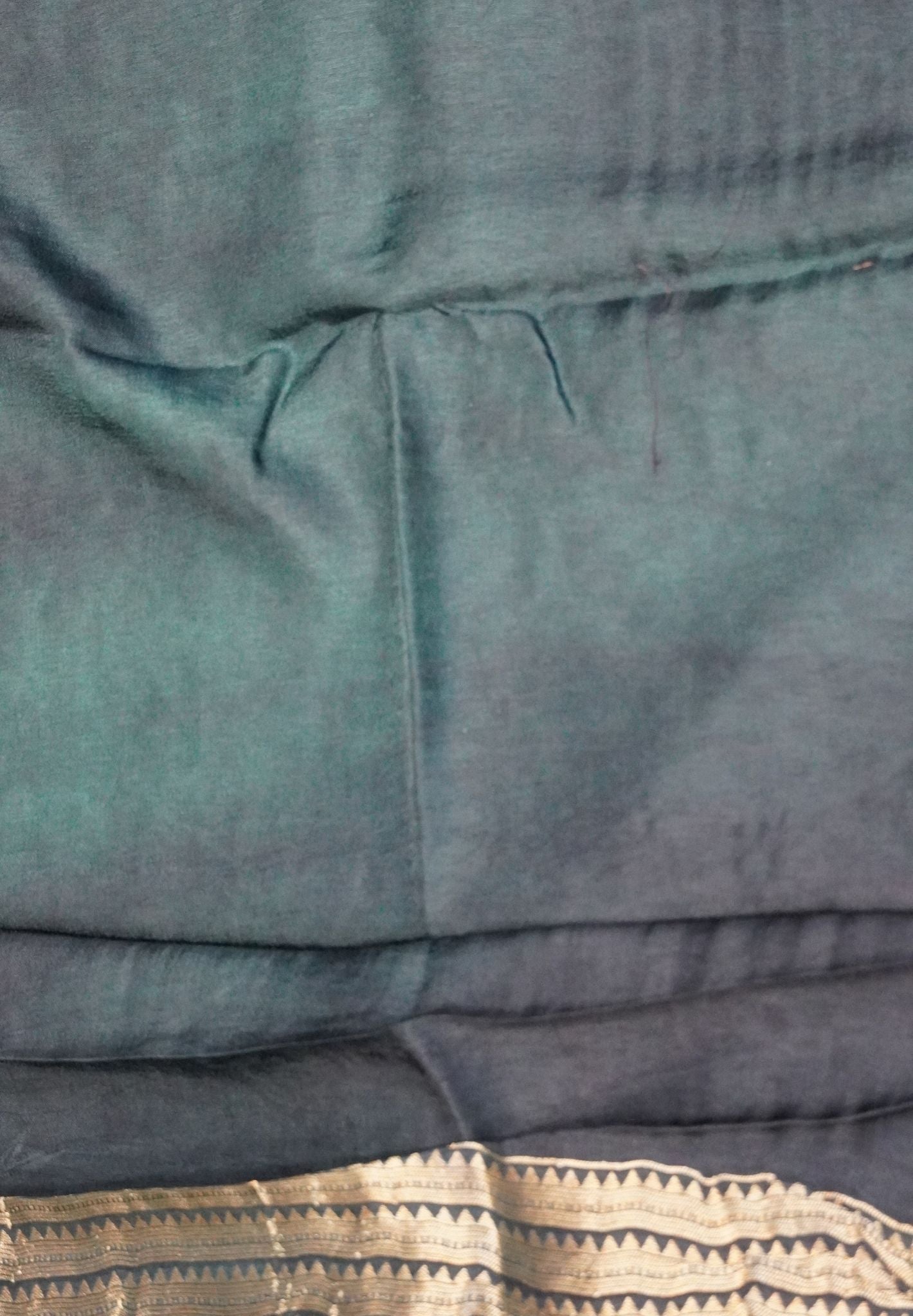 Satin Tussar Saree-Peacock Blue with Checked Elephant Border