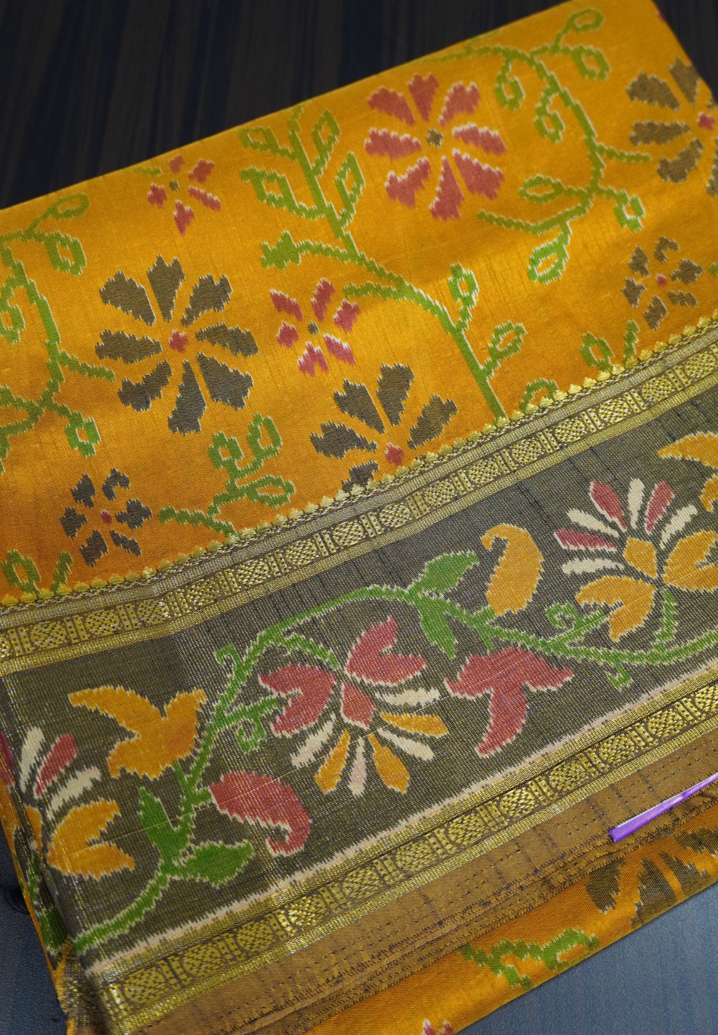 Semi Patola Saree Vineyard Pattern- Mustard