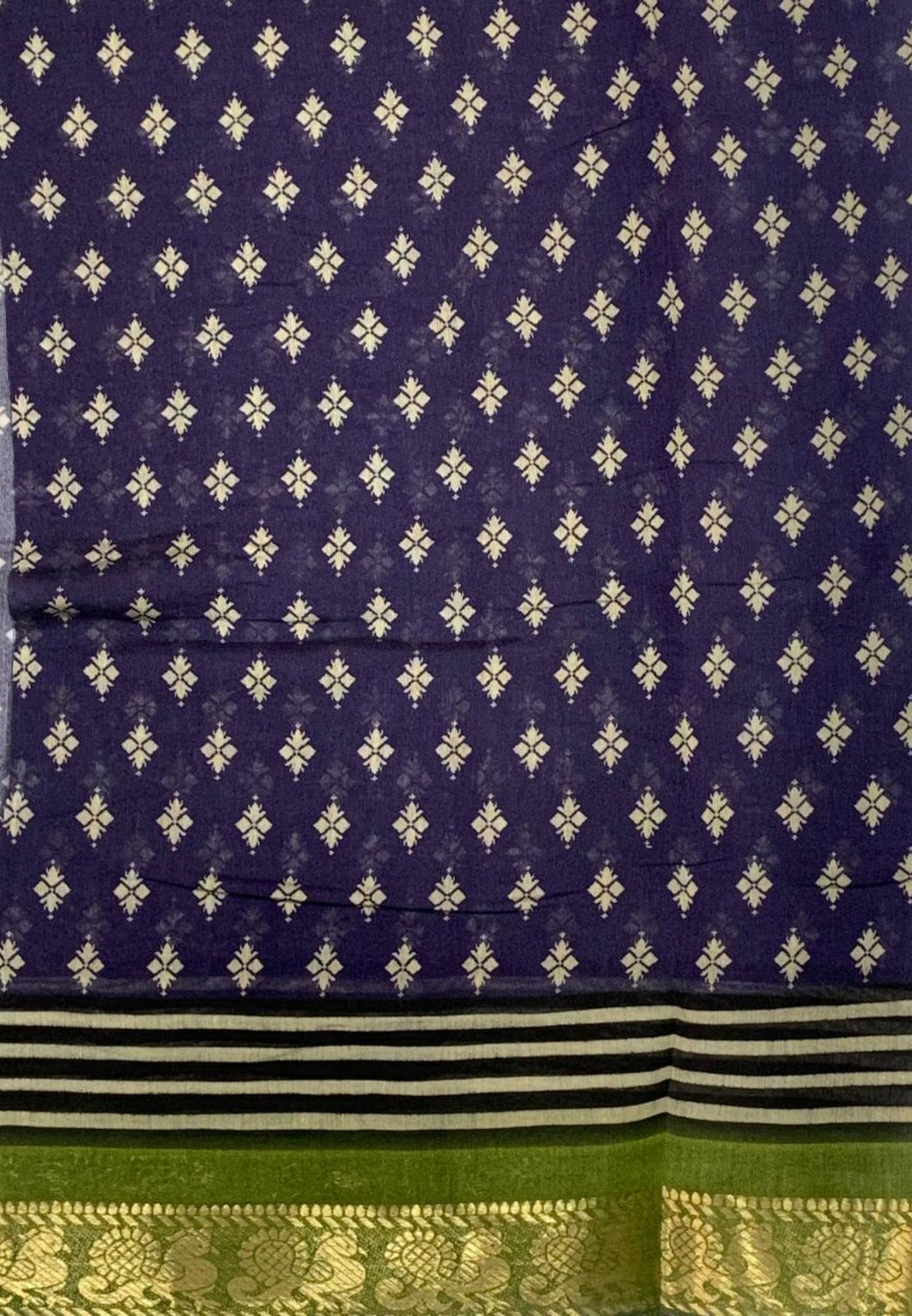 Malai Cotton Saree-Olive Green with Kalamkari Border