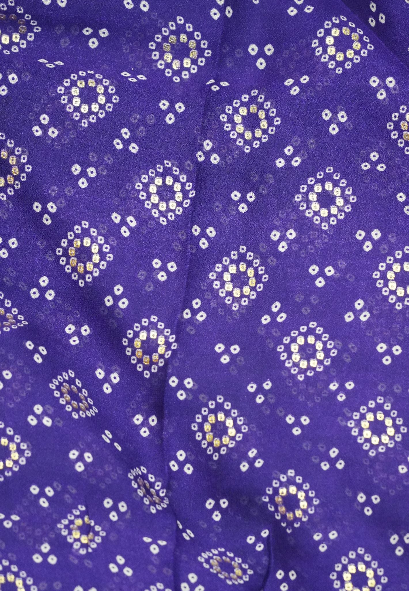 Chiffon Saree – Bandhani Inspired Print with Elegant Border - White & Violet