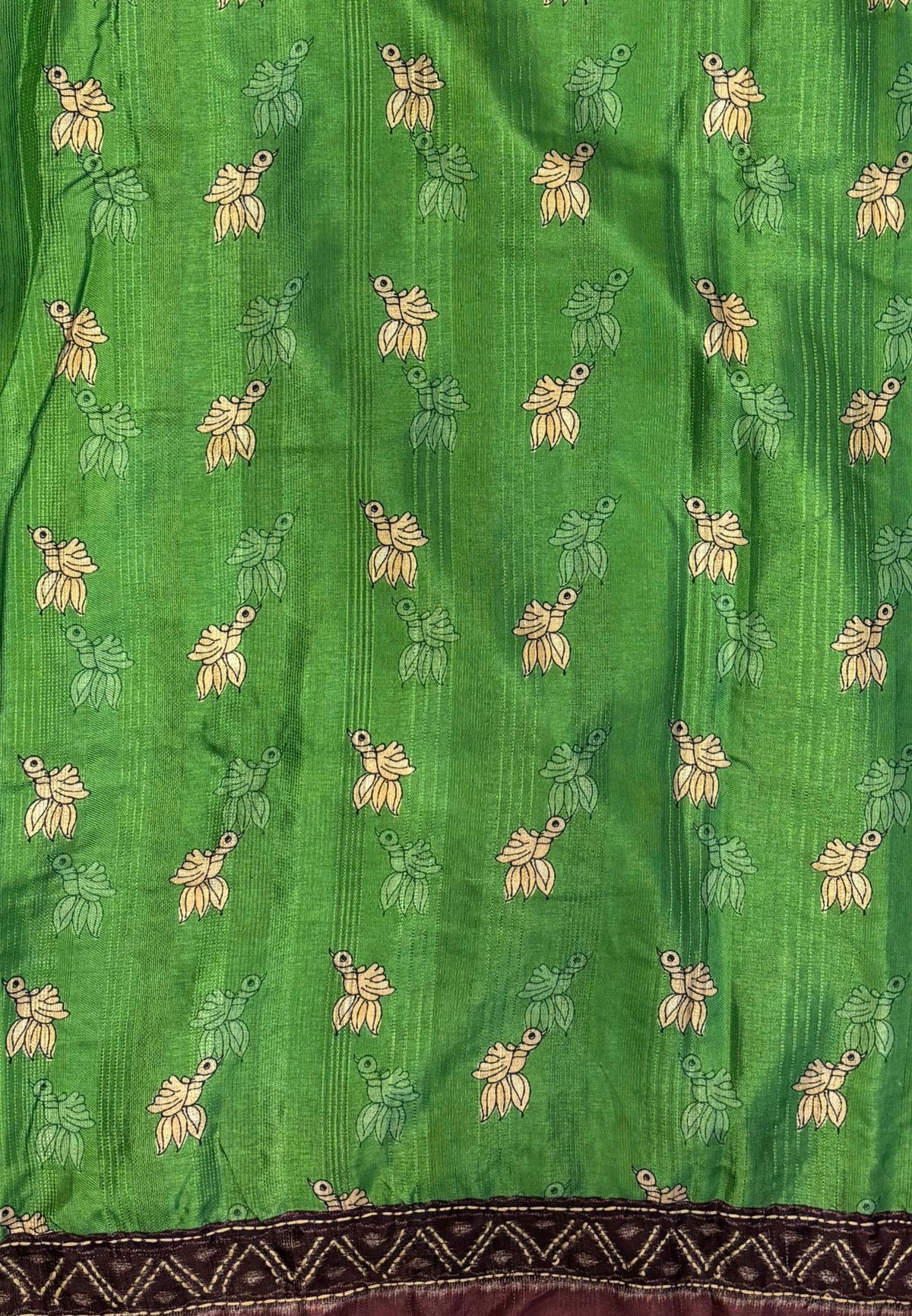 Dola Saree-Green In Figurative Tribal Motif Border