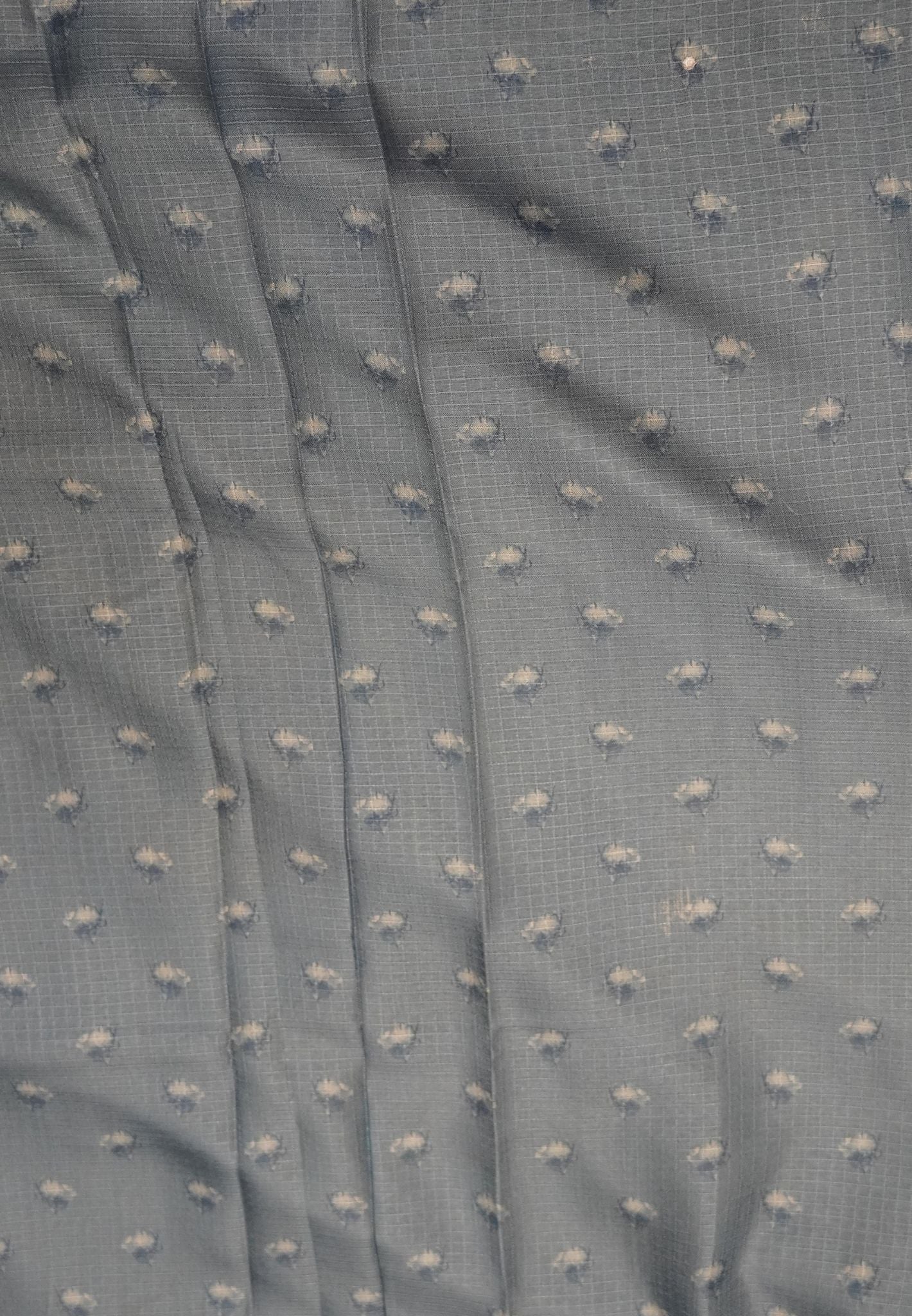 Matka Tussar Saree – Blue Floral Print with Scallop Border