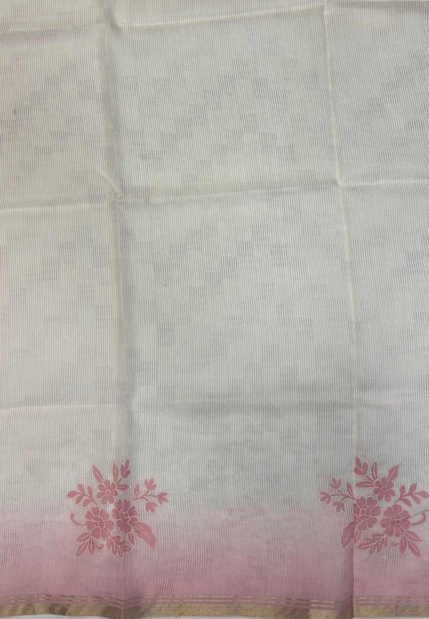 Organza Saree-Peach Pink with Floral Aplique Work
