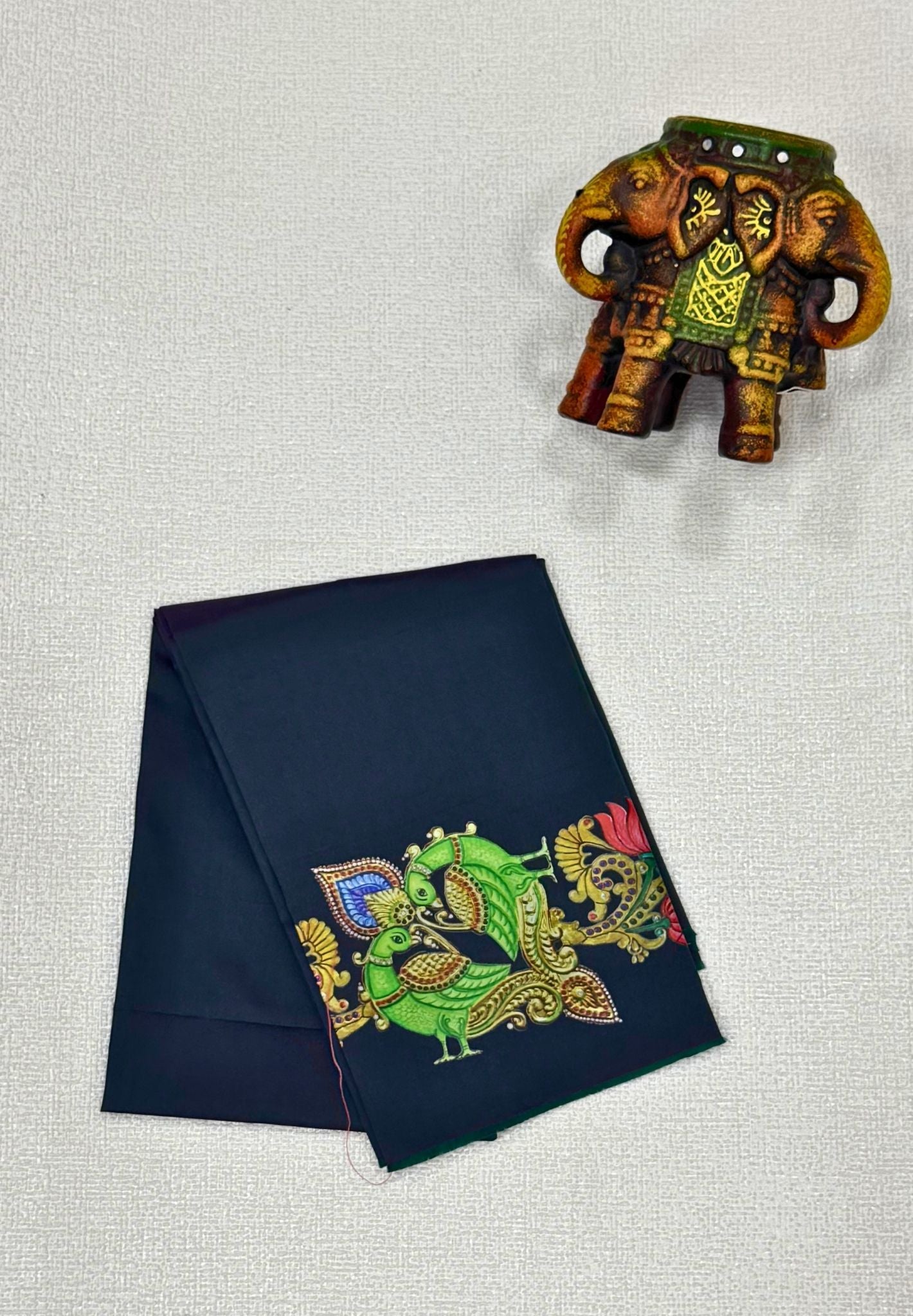 Mangalgiri Silk Blouse-Bottle Green in Tanjore Print