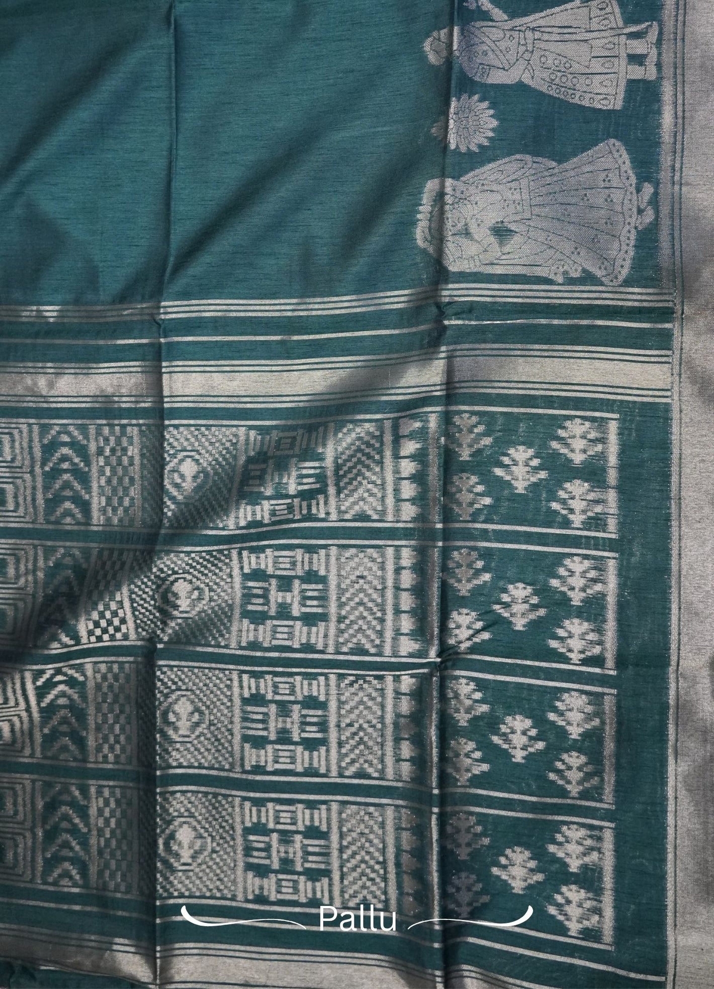 Semi Raw Silk Saree - Bottle Green with Doll Zari