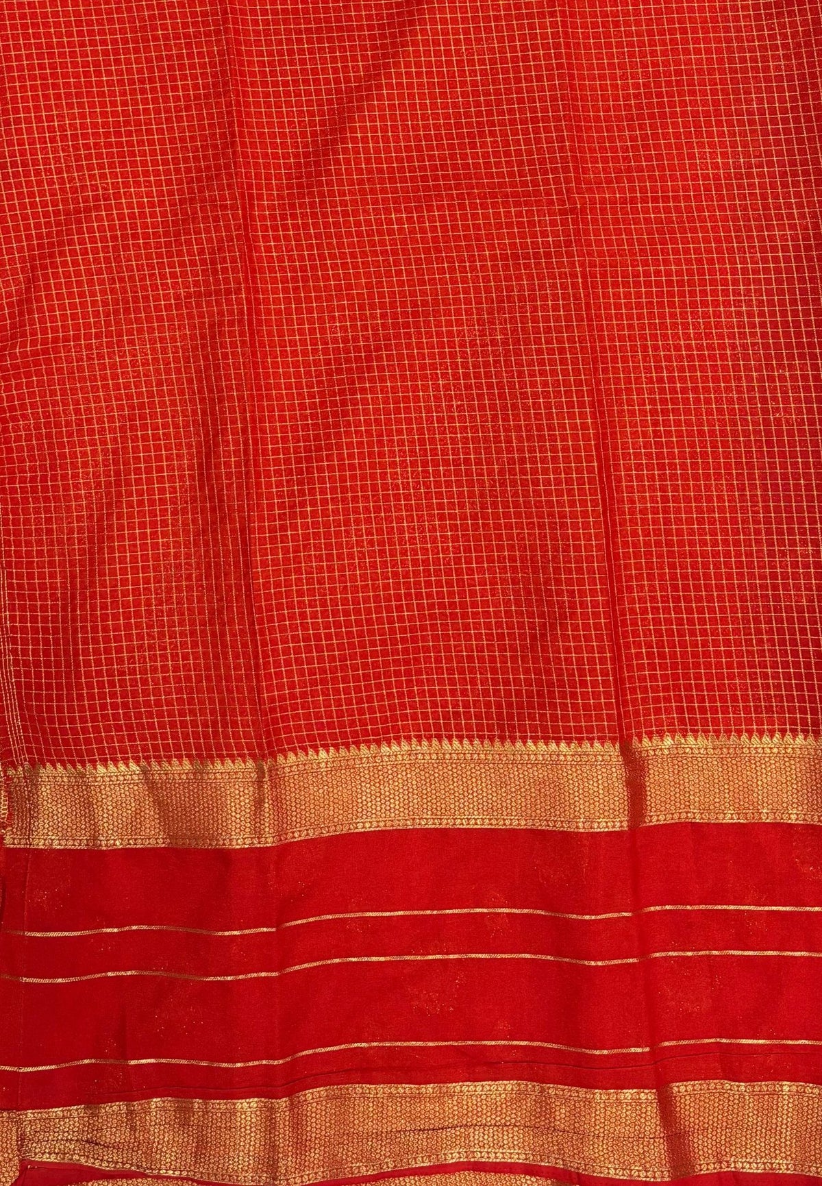 Art Mysore Silk Saree-Wine in Checkered Pattern with Contrast Border