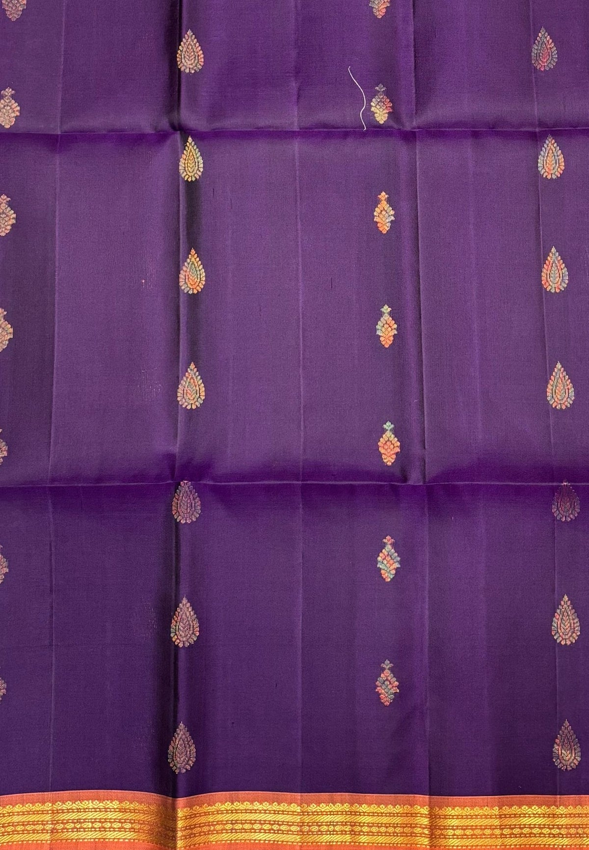 Pure Kanchipuram Silk Saree-Dark Purple in Intricate Paisley Motif Zari Border