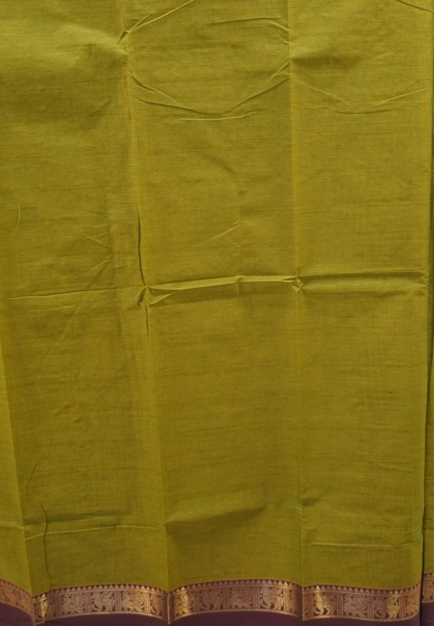 Chettinad Cotton Saree–Olive Green With Thread Checks Annapakshi Zari Border