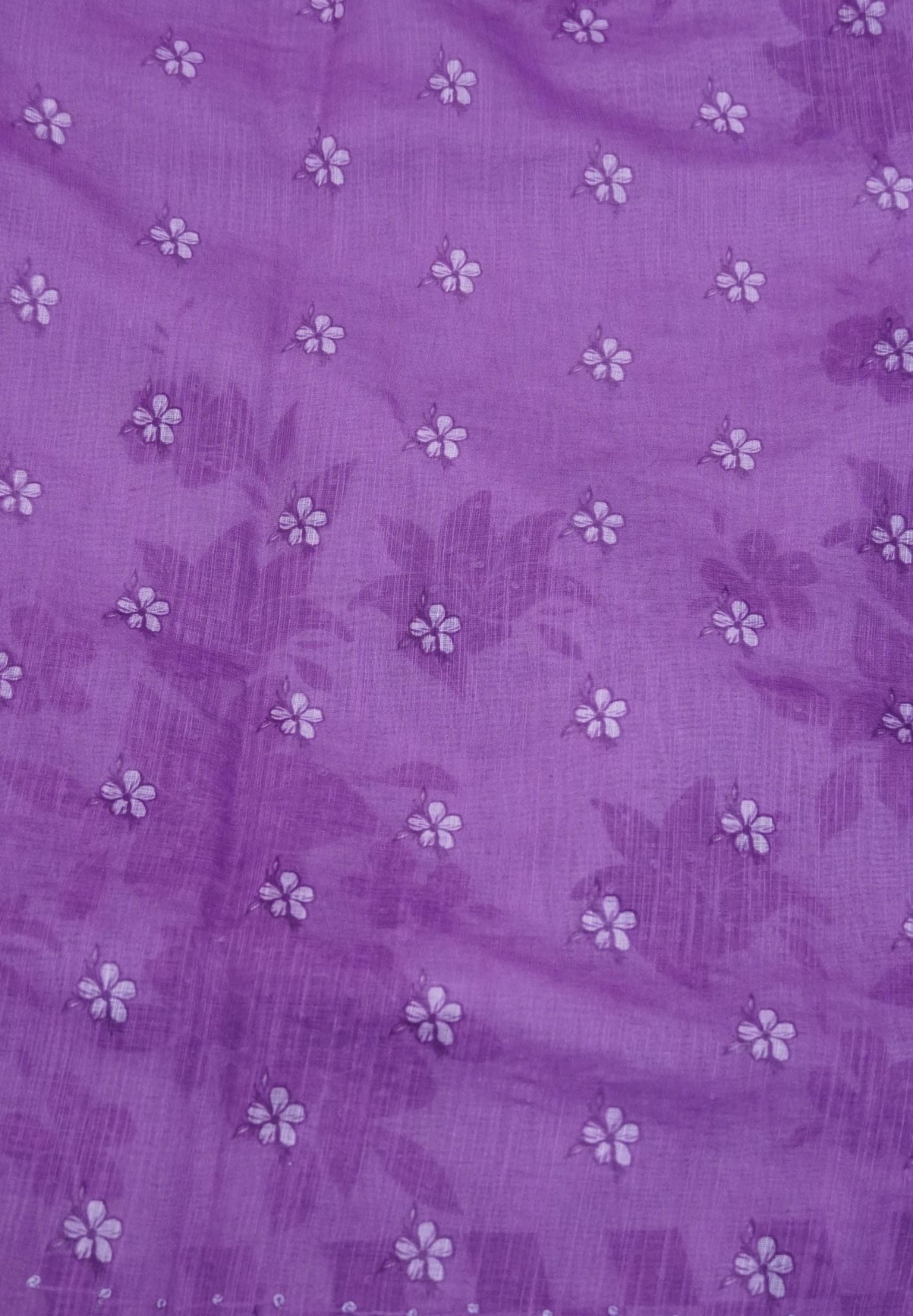 Linen Saree-Purple Checkered Border with French Knot