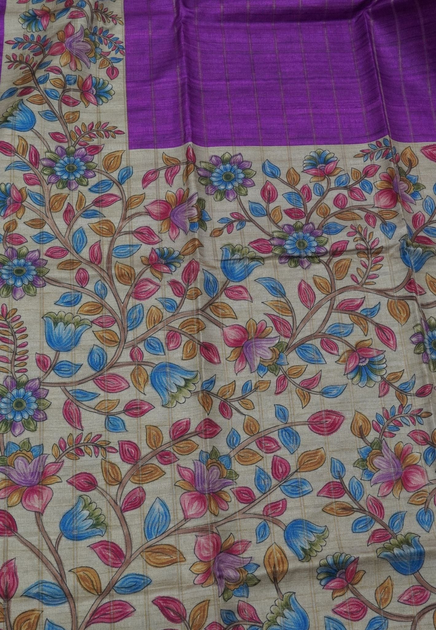 Semi Tussar Saree-Dark Purple