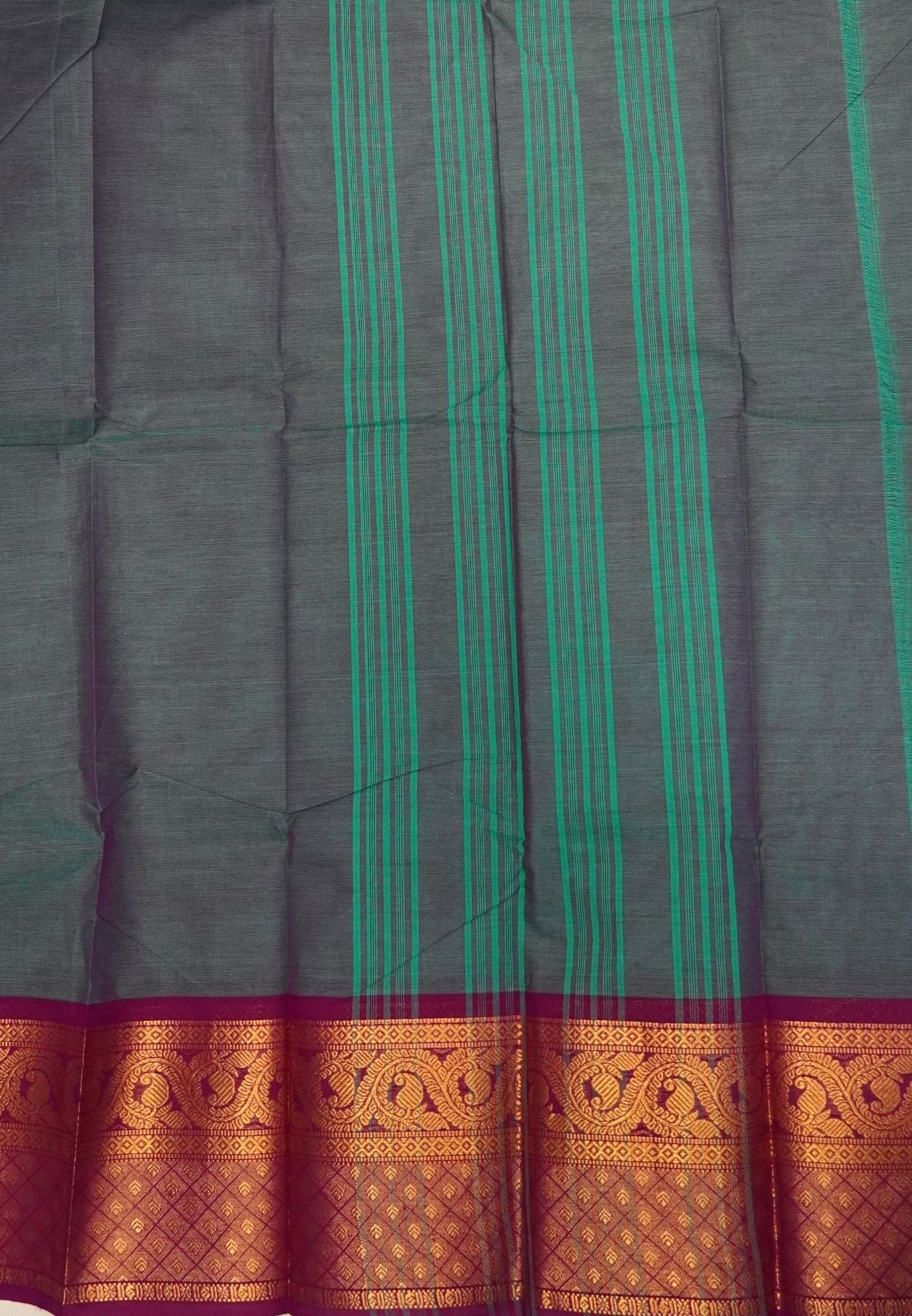 Kanchi Cotton Saree-peacock Blue With Paisley Zari Border