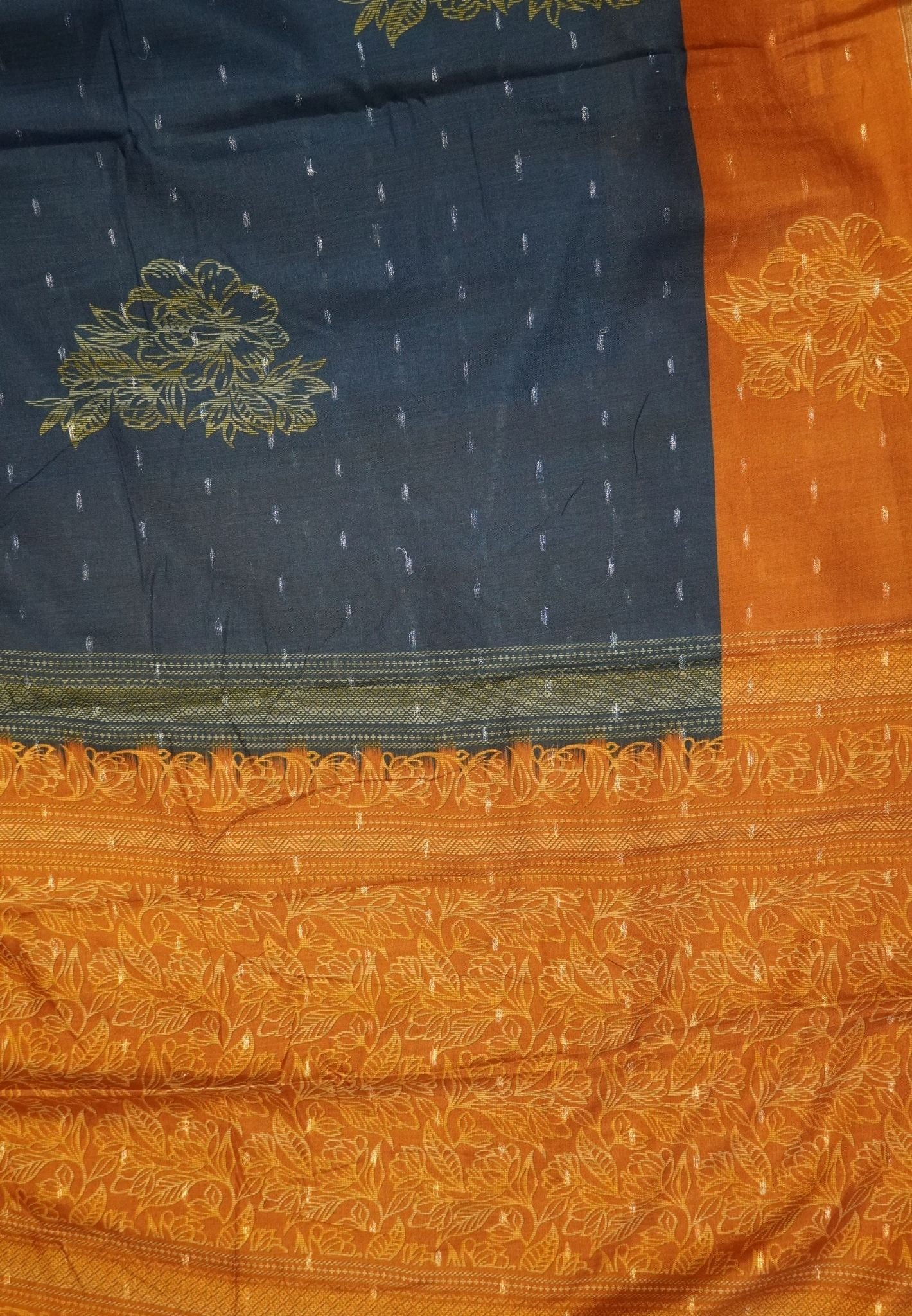 Semi Tussar Saree-Navy Blue with Mini Zari Dots