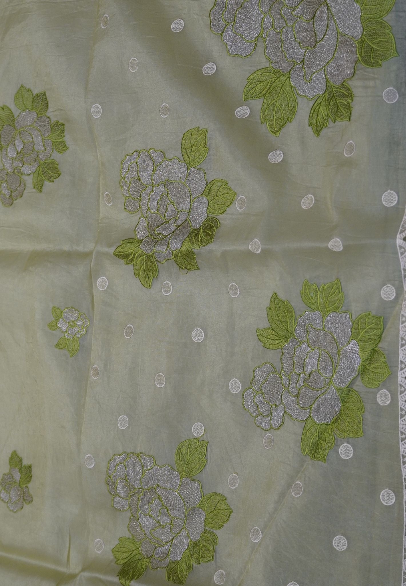 Paper Work Saree - Green Rose