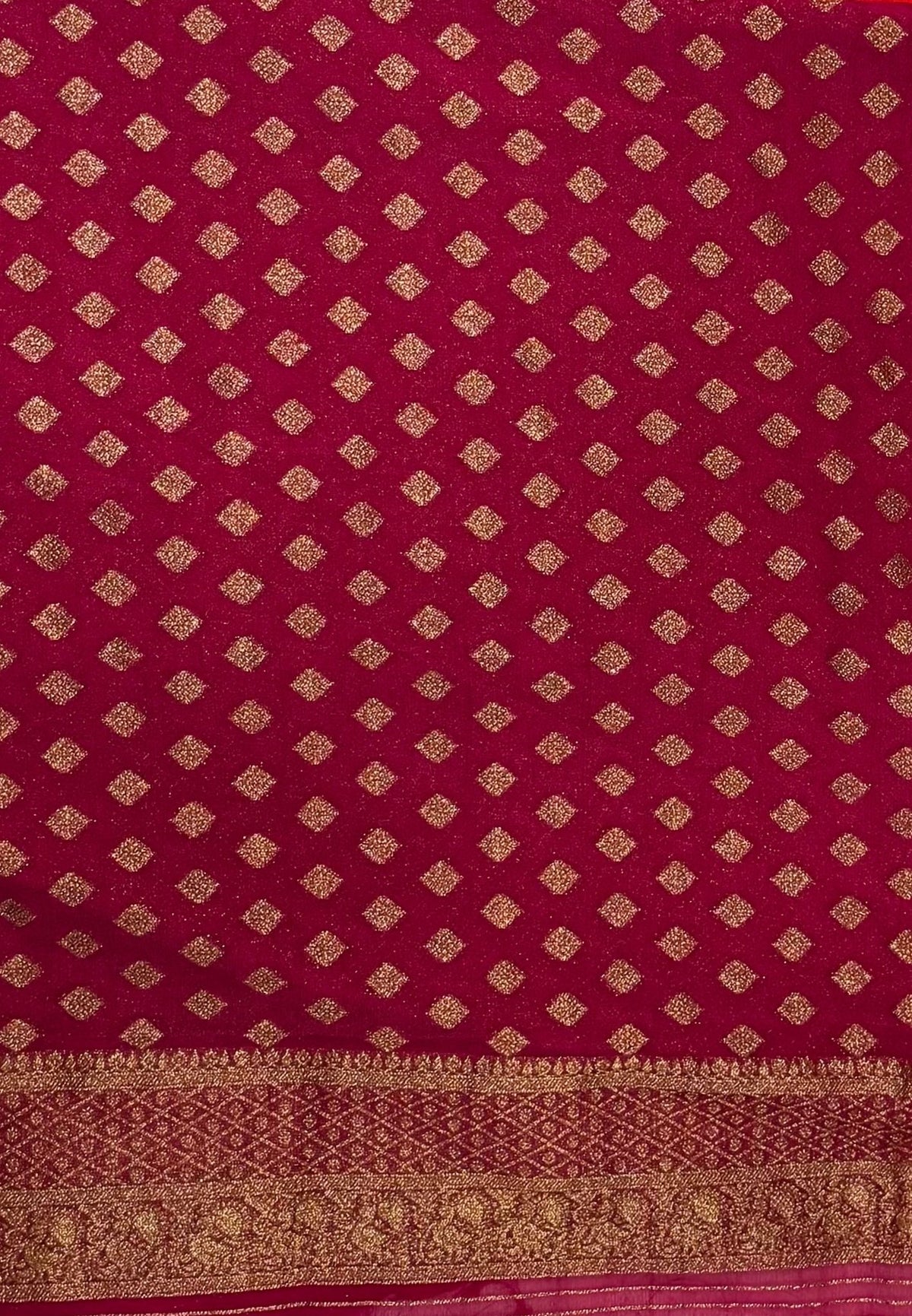 Banarasi Georgette Saree-Orange with Contrast Retapet Border