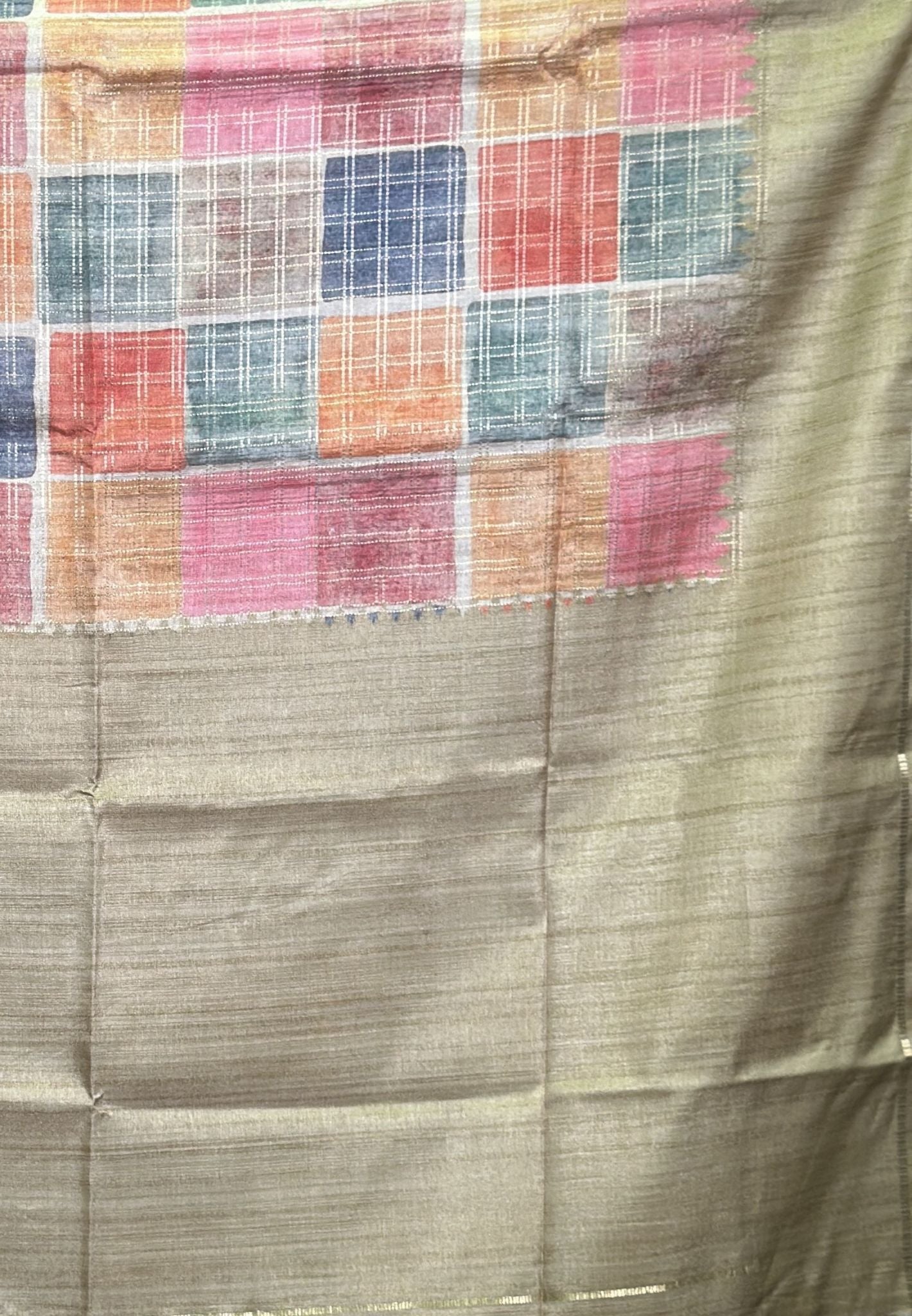 Matka Tussar Silk Saree-Mehandi Green