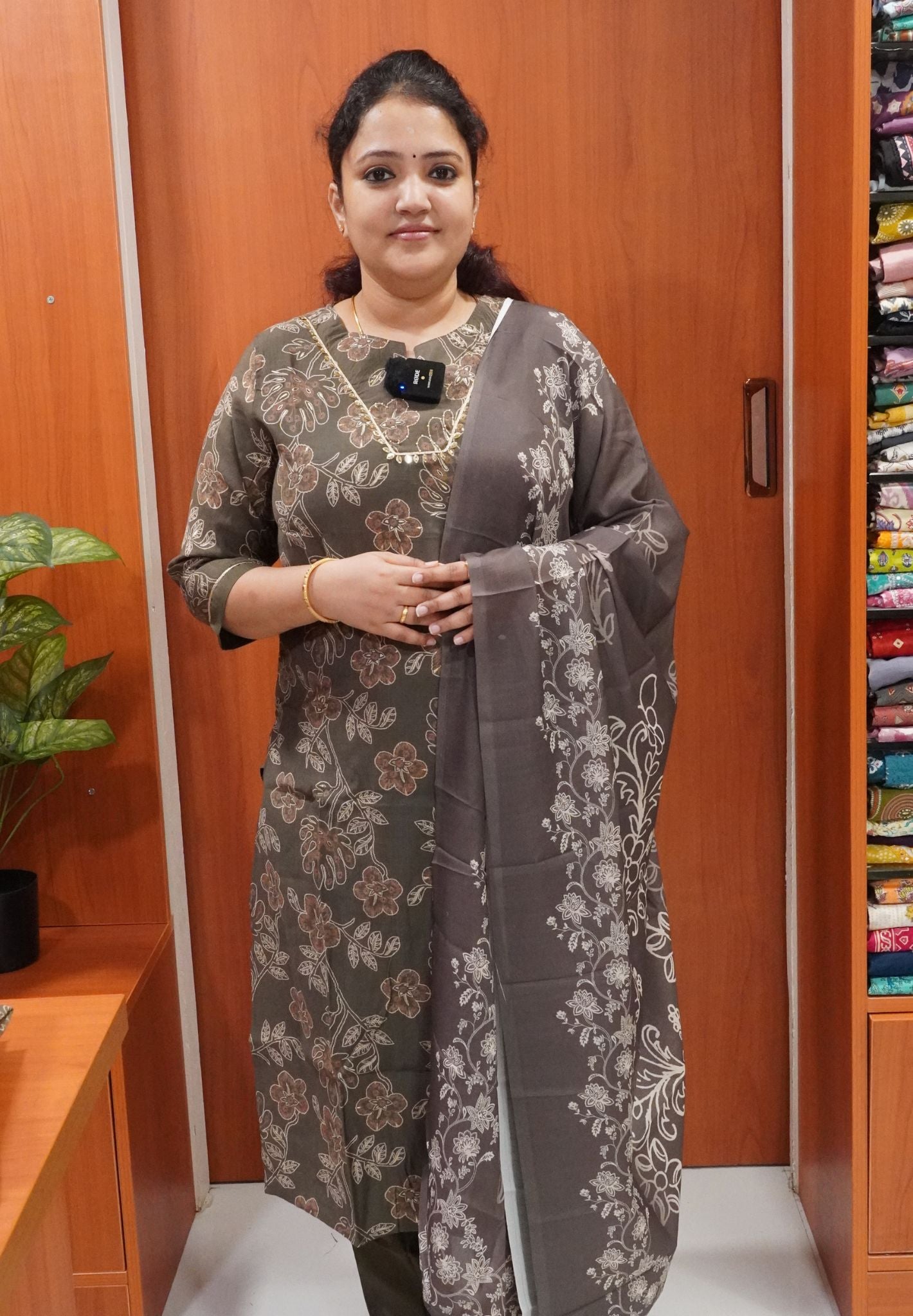 3 Pcs Kurti Set - Dry Green