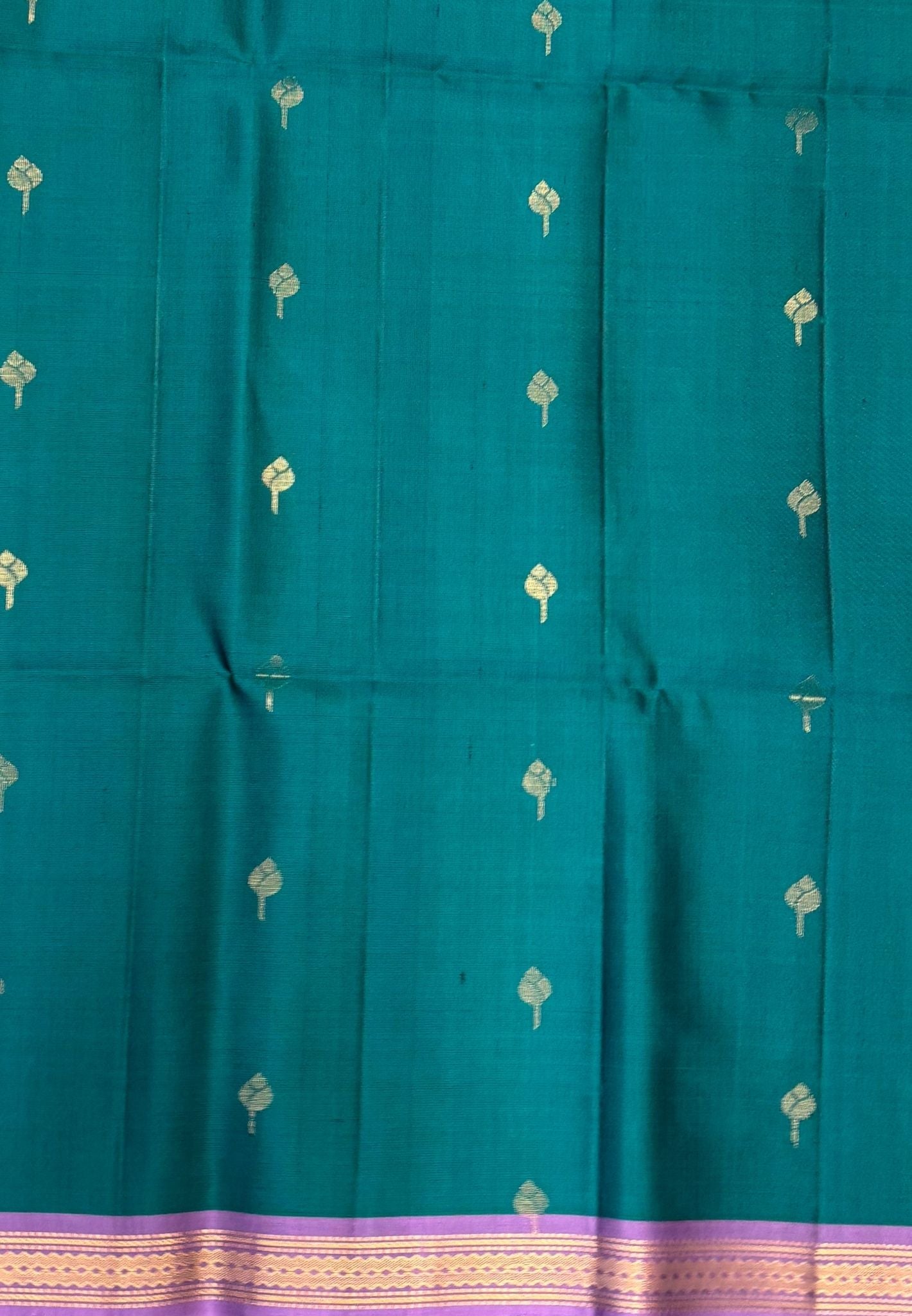 Pure Kanchipuram Silk Saree-Peacock Green in Traditional Floral Vine Zari Border
