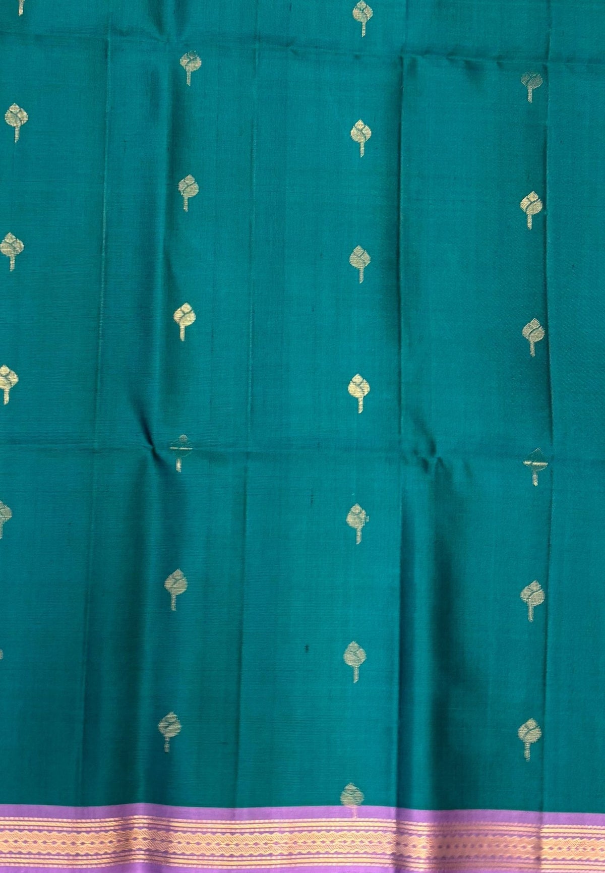 Pure Kanchipuram Silk Saree-Peacock Green in Traditional Floral Vine Zari Border