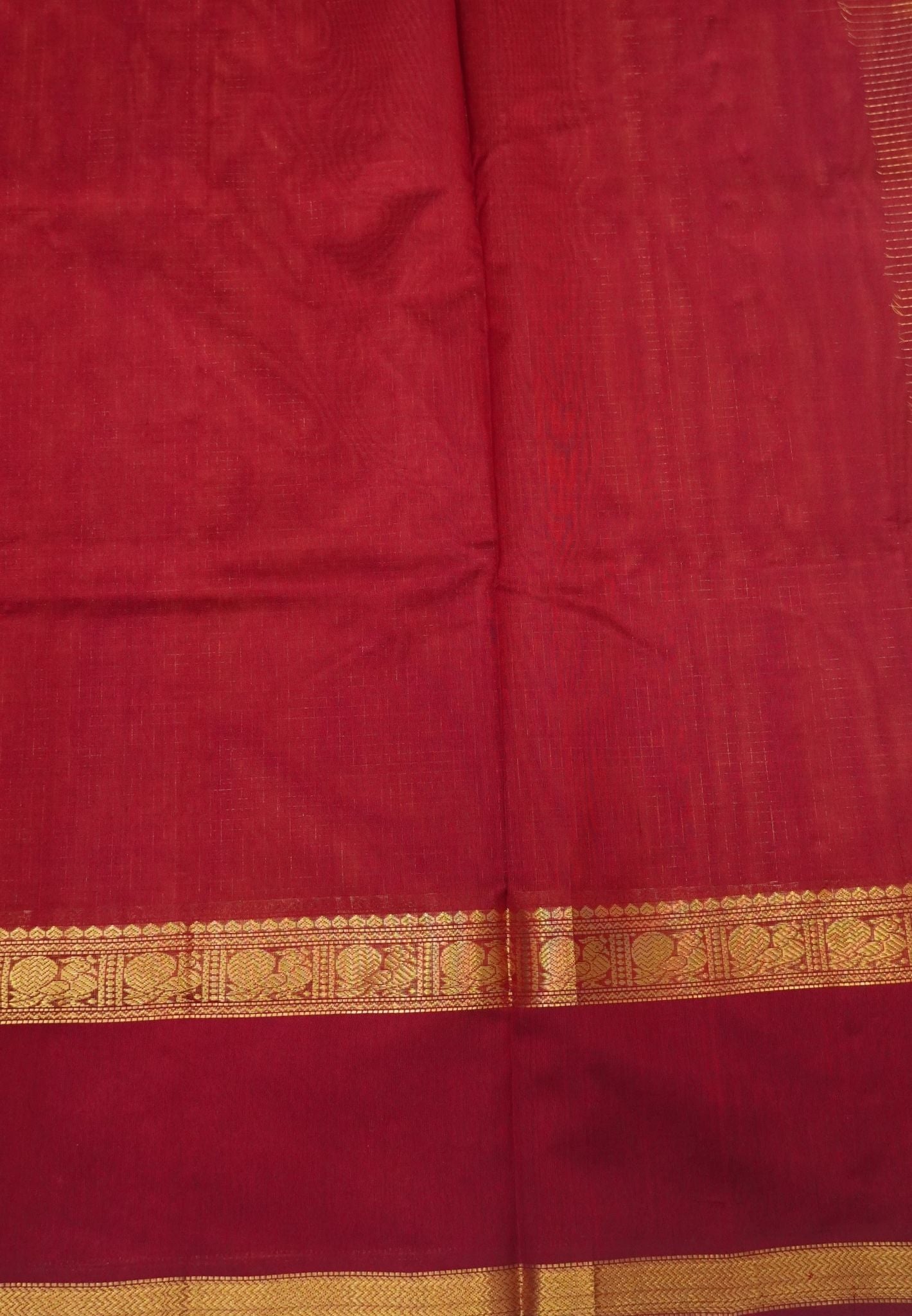 Pure Silk Cotton Saree-Burnt Orange in Thazhampoo Pattern with Contrast Border