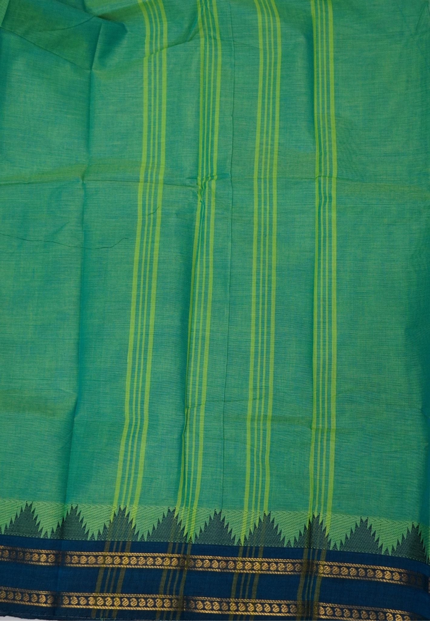 Kanchi Cotton Saree-Teal Green with Thazhamboo Border