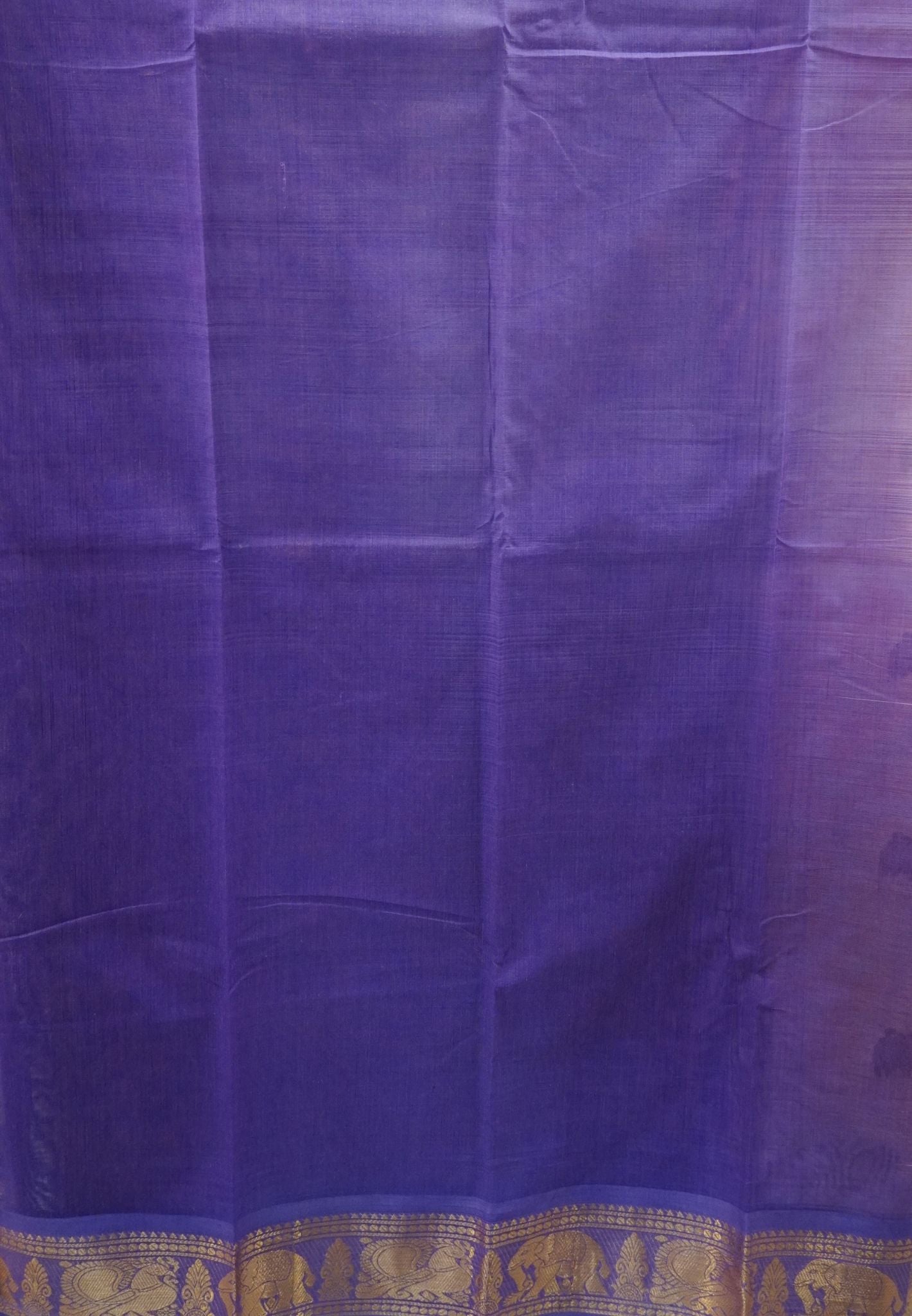 Chettinad Cotton Saree–Sand Beige with Elephant Zari Border