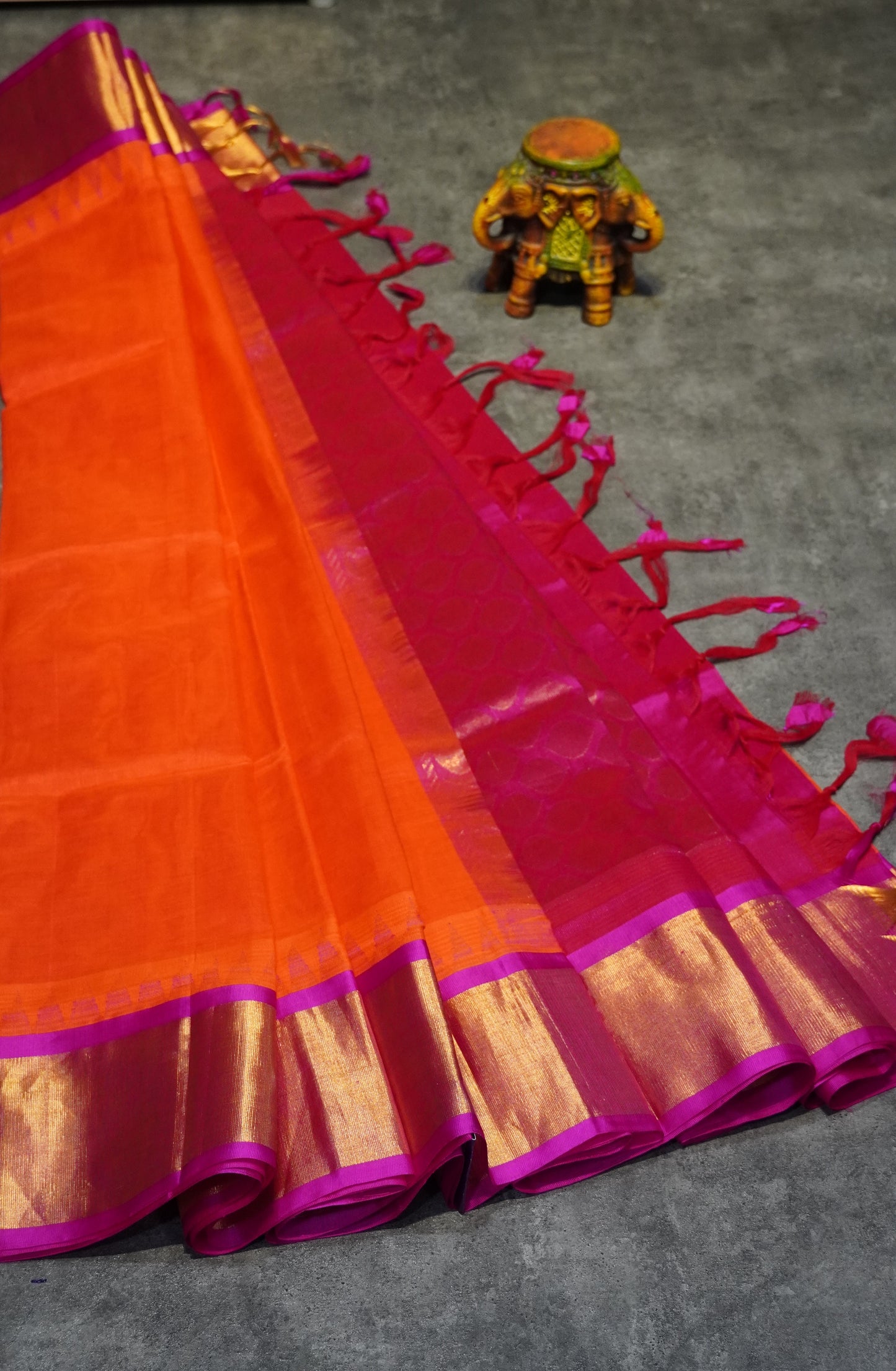 Silk Cotton Saree Kadhi Orange