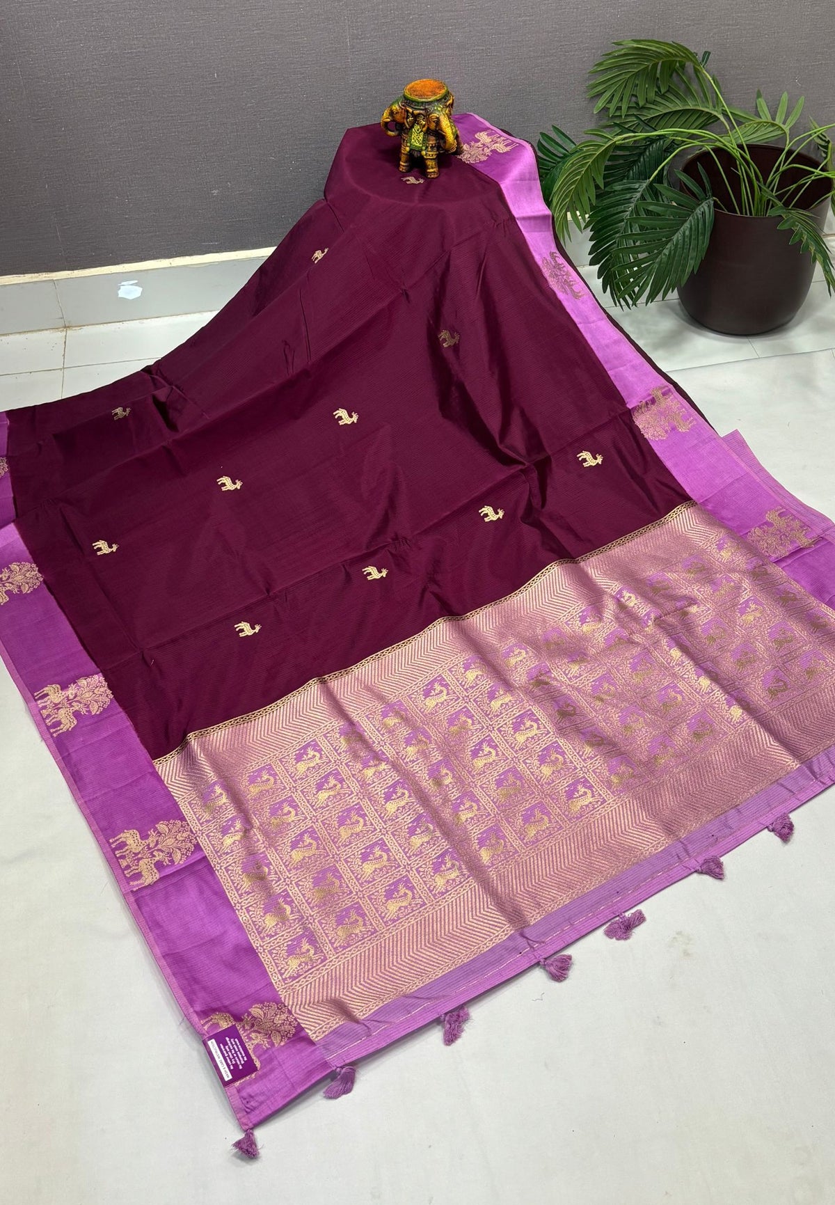 Mulberry Silk Saree-Tone of Wine with Deer Border