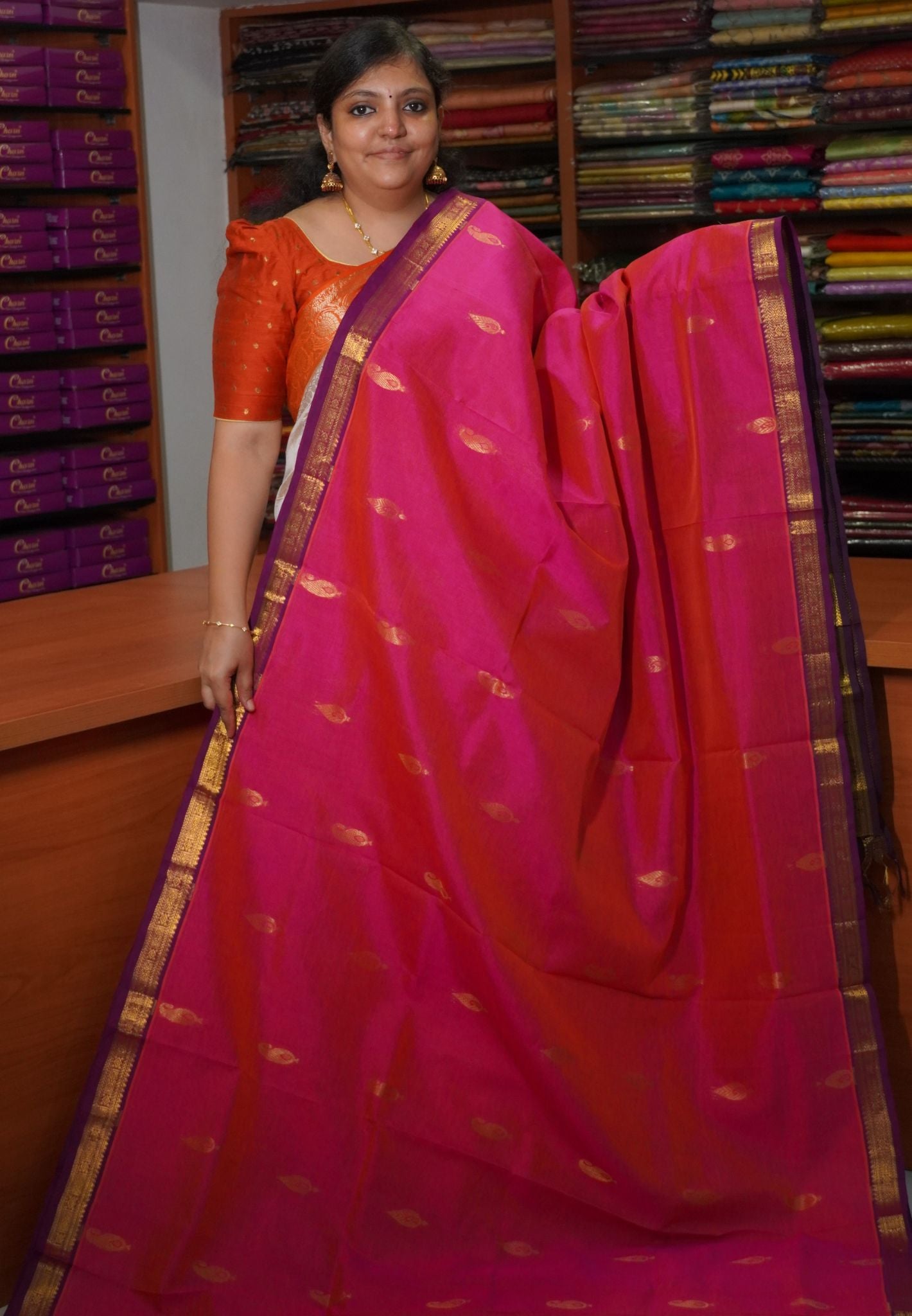Silk Cotton Saree-Mittai Pink with Small Border