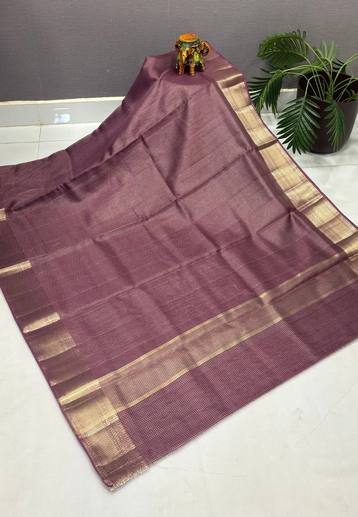 Mangalgiri Silk Saree-Purple in Fine Check Zari Border