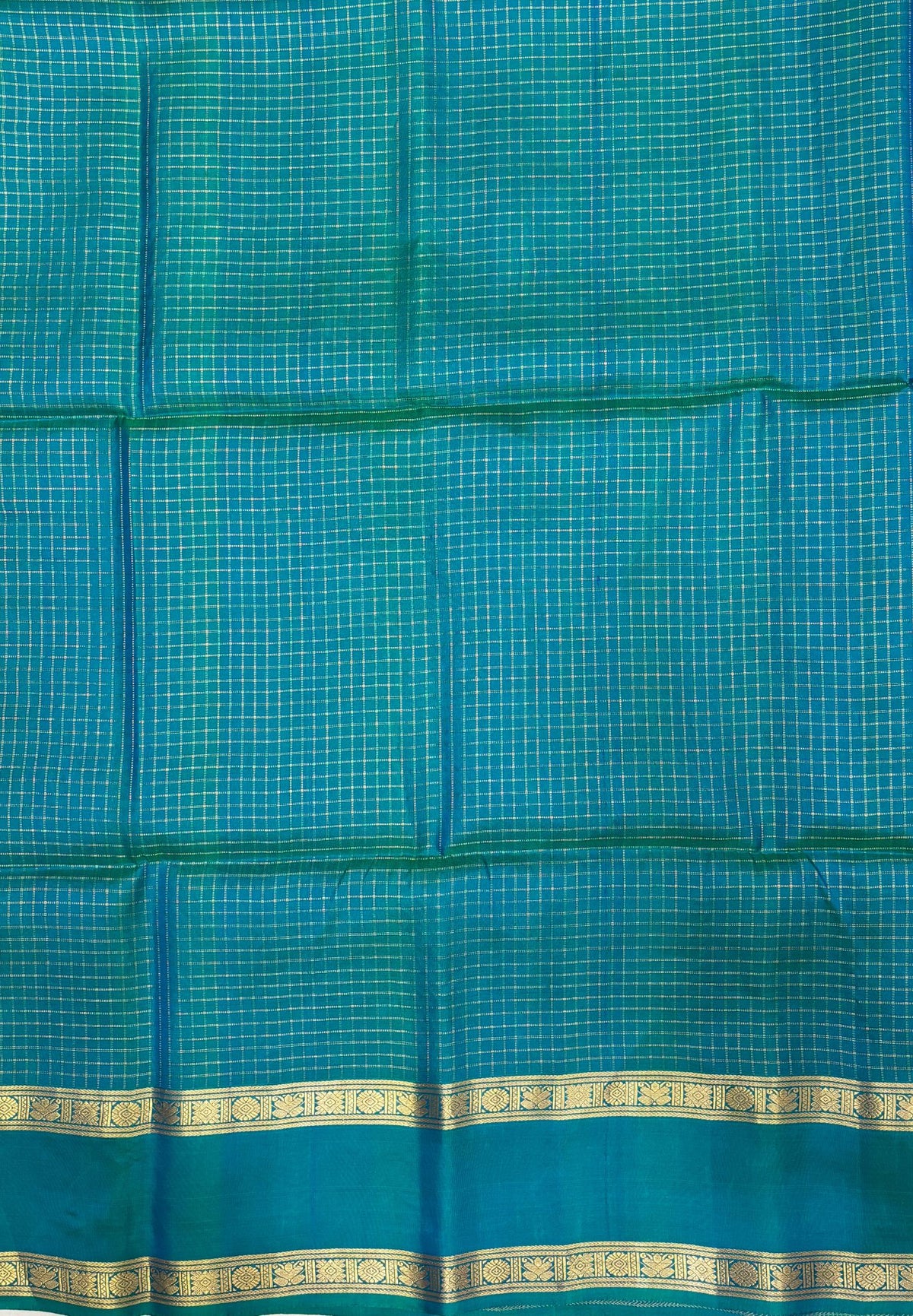 Pure Kanchipuram Silk Saree-Violet in Zari Checks with Contrast Retapet Border