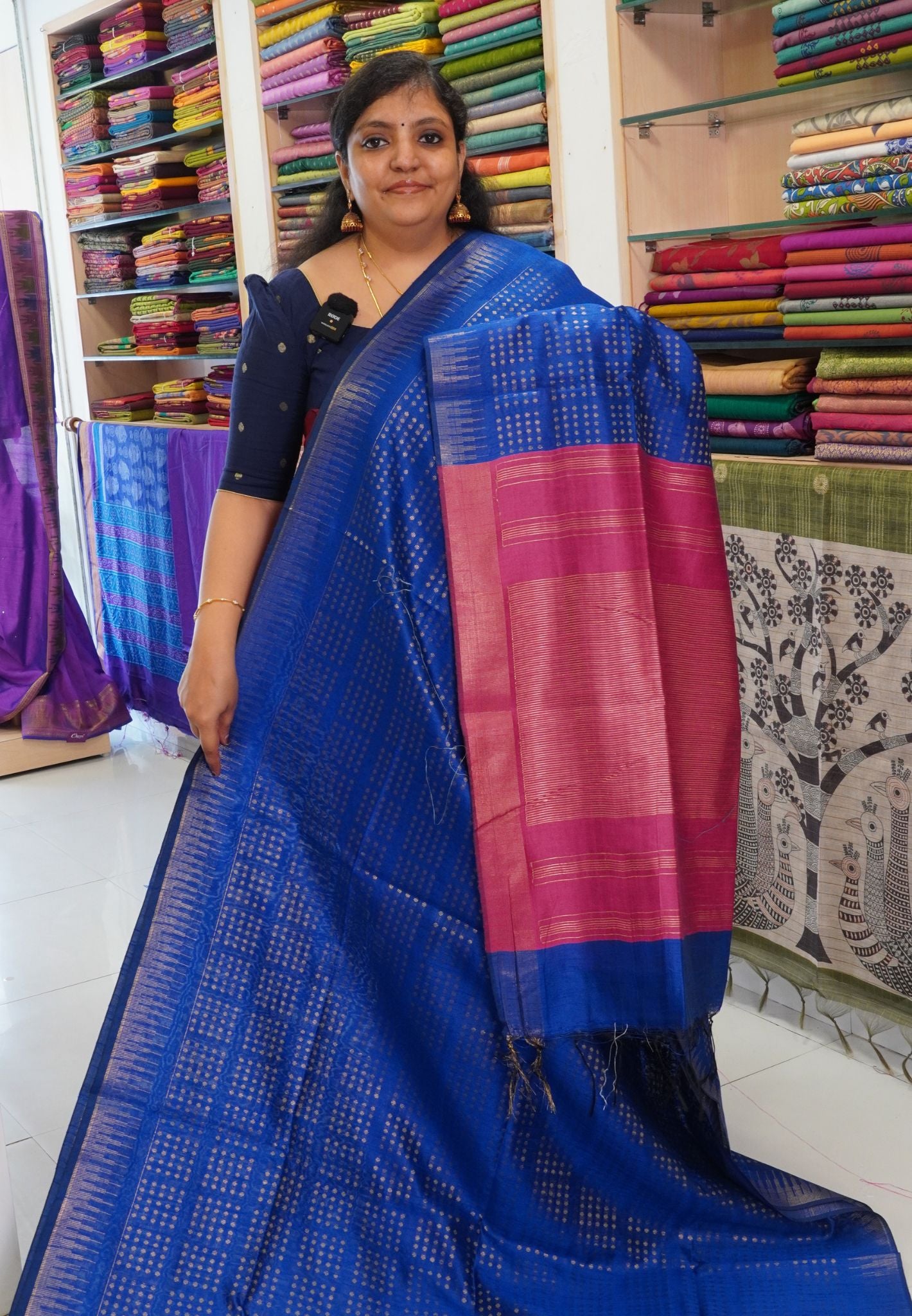 Semi Raw Silk Saree Blue-Pink