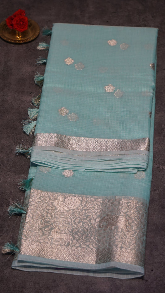 Art Zari Kota Pastel Saree Teal Green