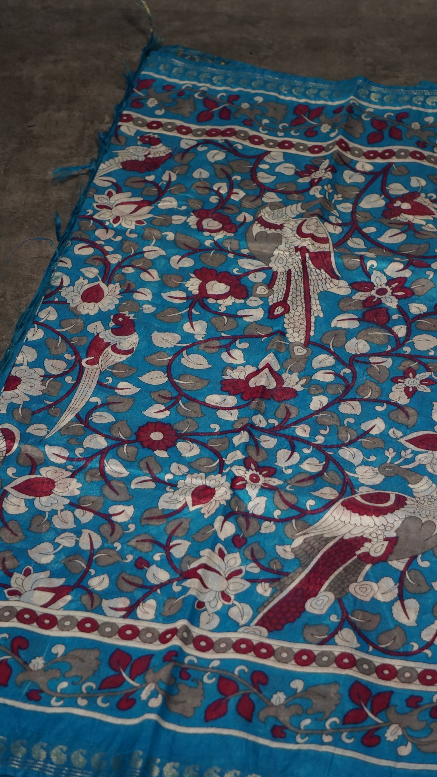 Semi Linen Kalamkari Saree Blue