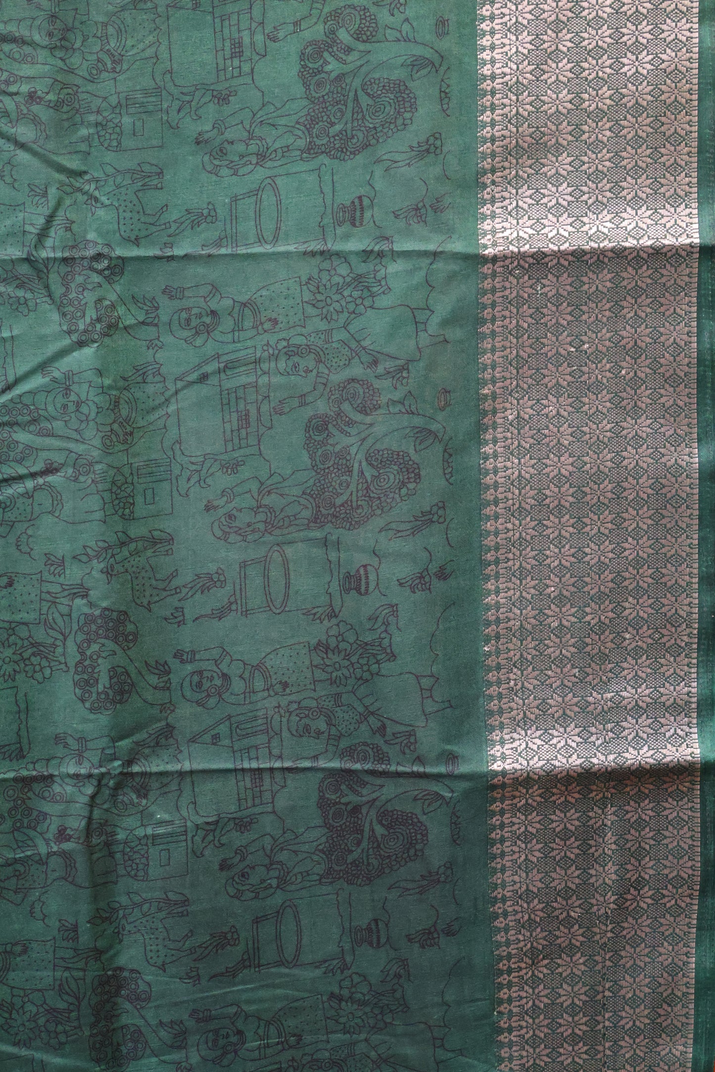 Dola Silk Saree Folk Art Print-Pink