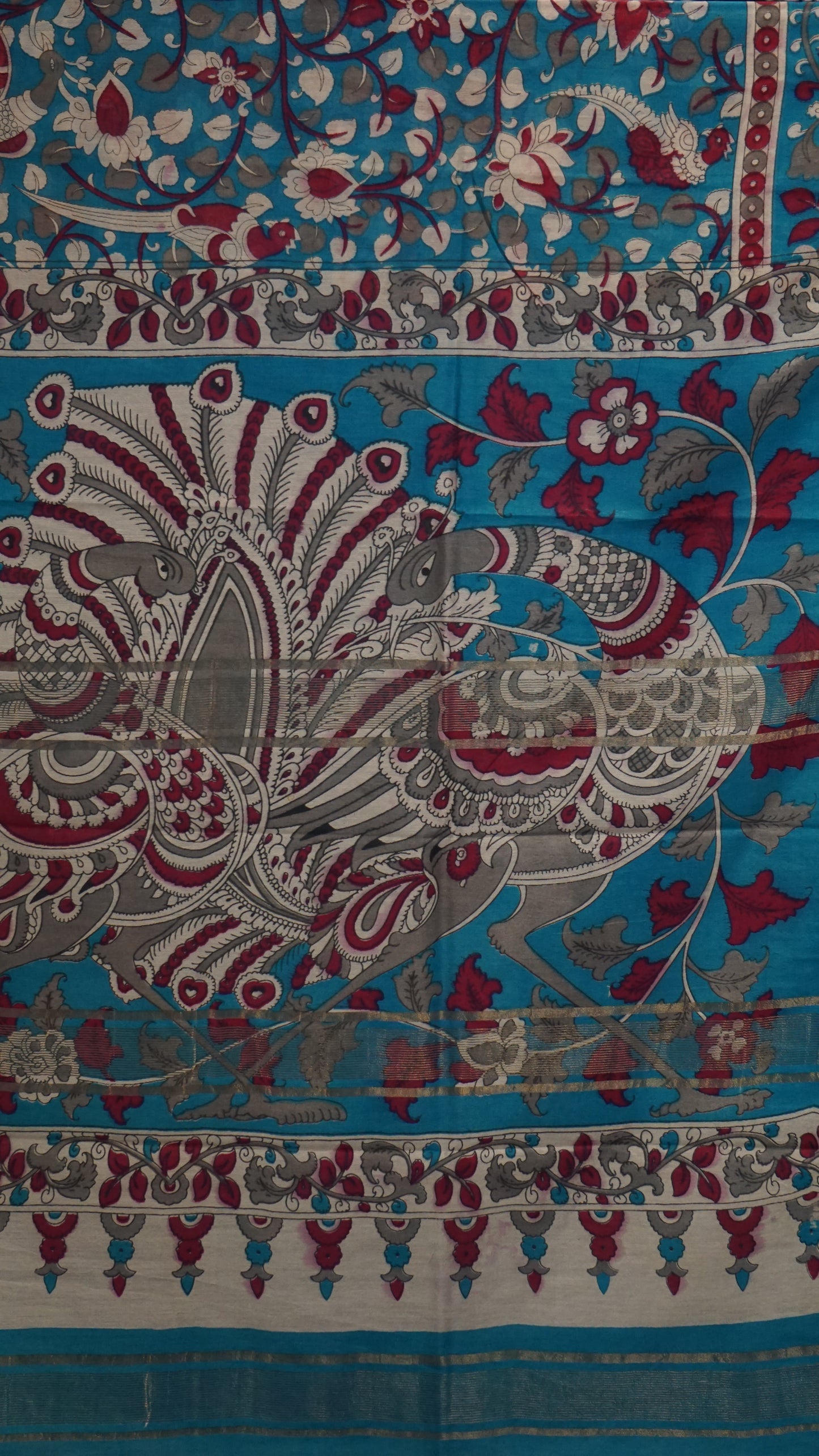 Semi Linen Kalamkari Saree Blue
