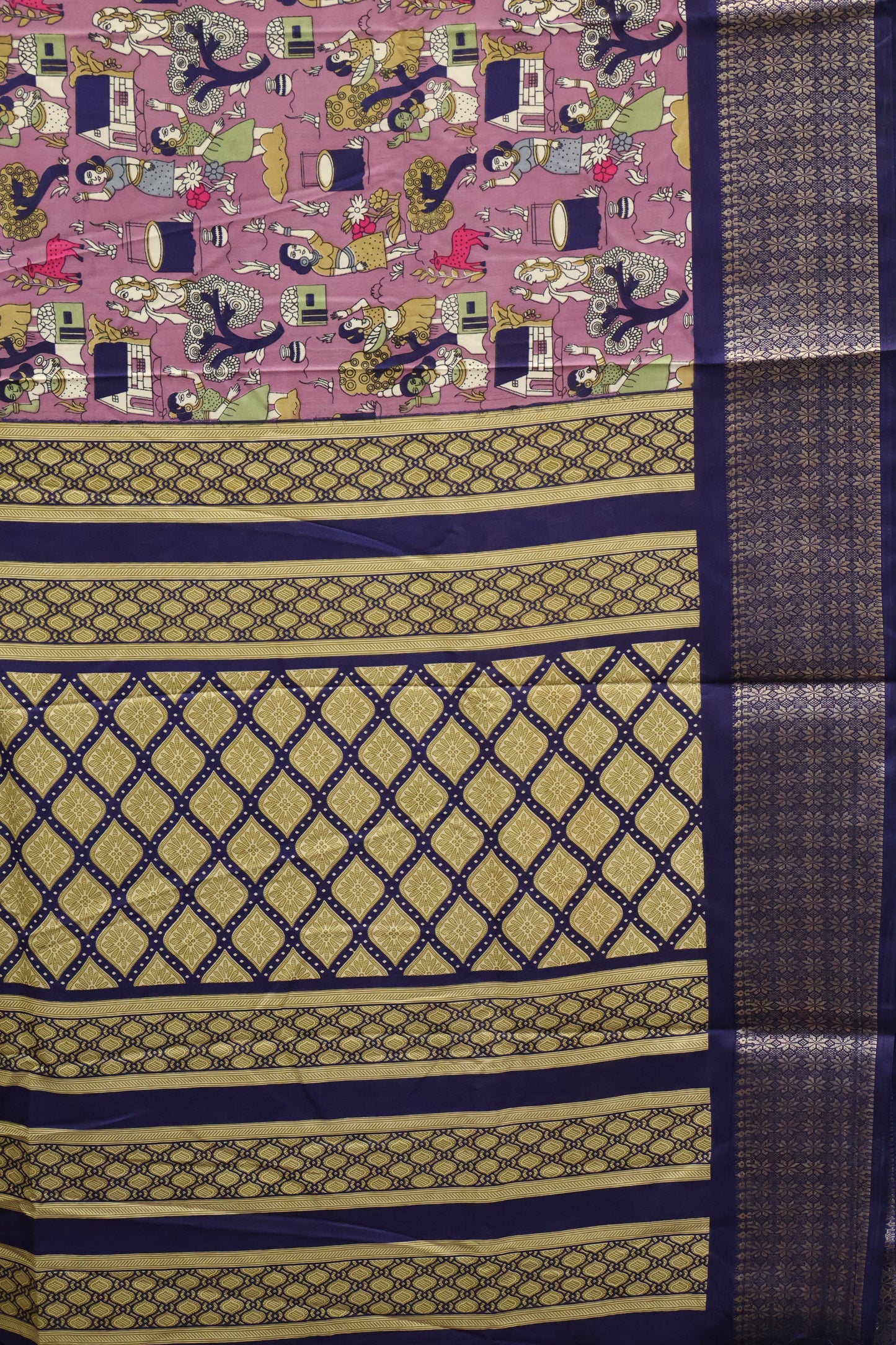 Dola Silk Saree Folk Art Print-Lavender