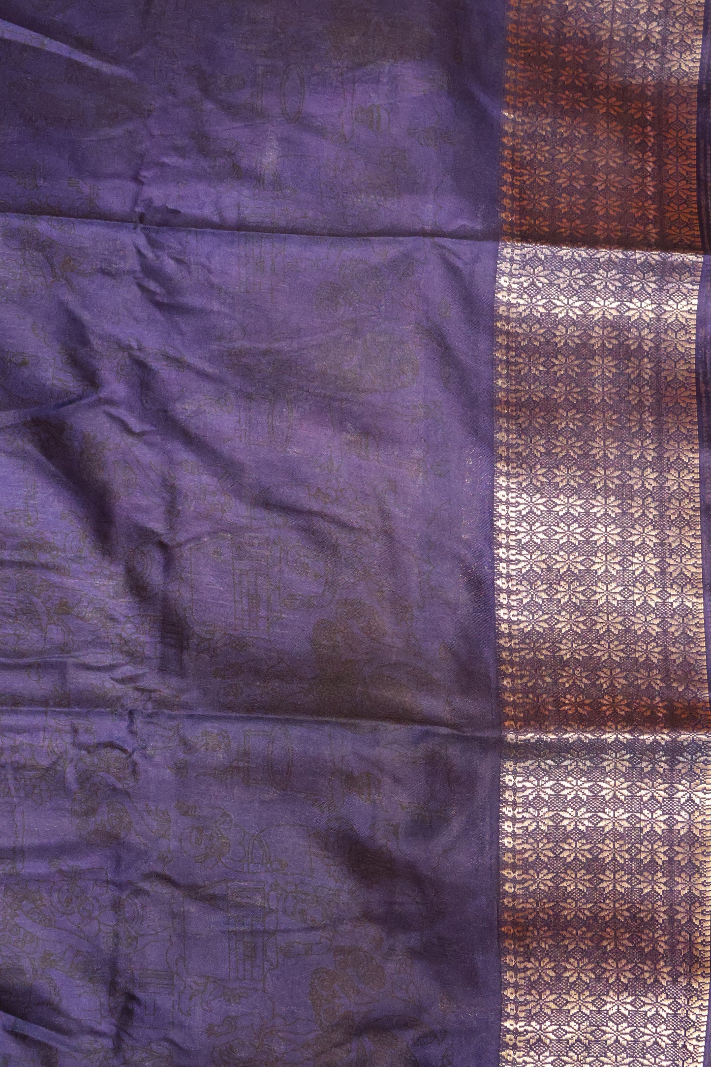 Dola Silk Saree Folk Art Print-Lavender