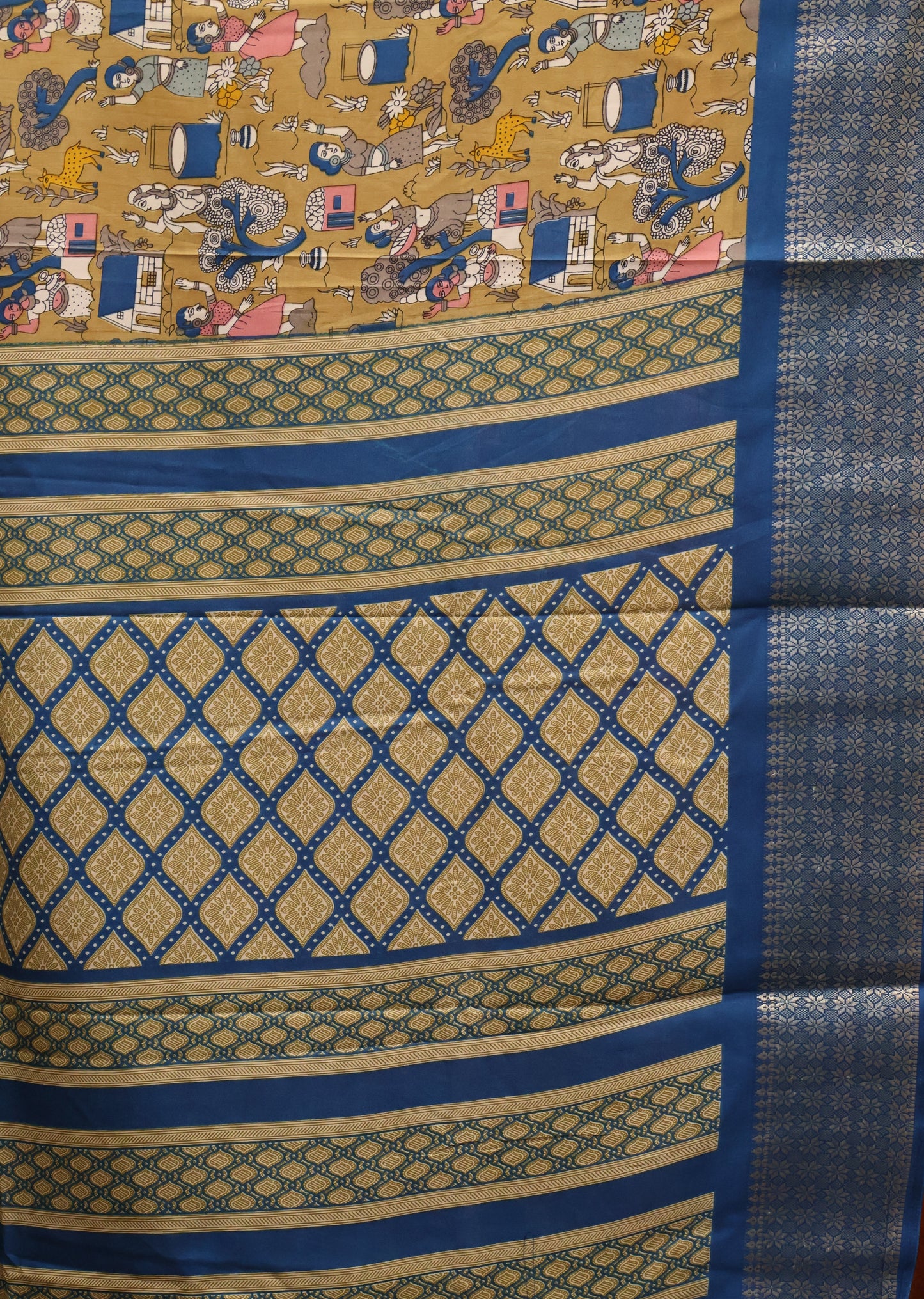 Dola Silk Saree Folk Art Print-Beige