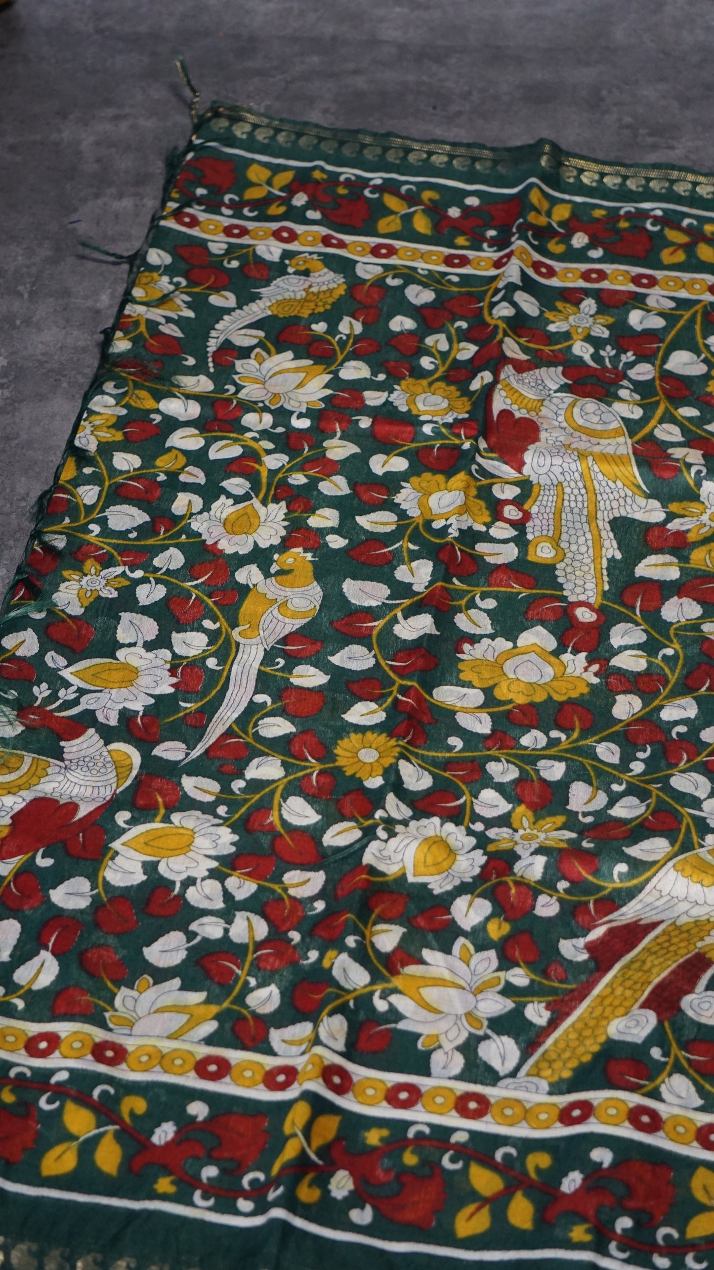 Semi Linen Kalamkari Saree Green