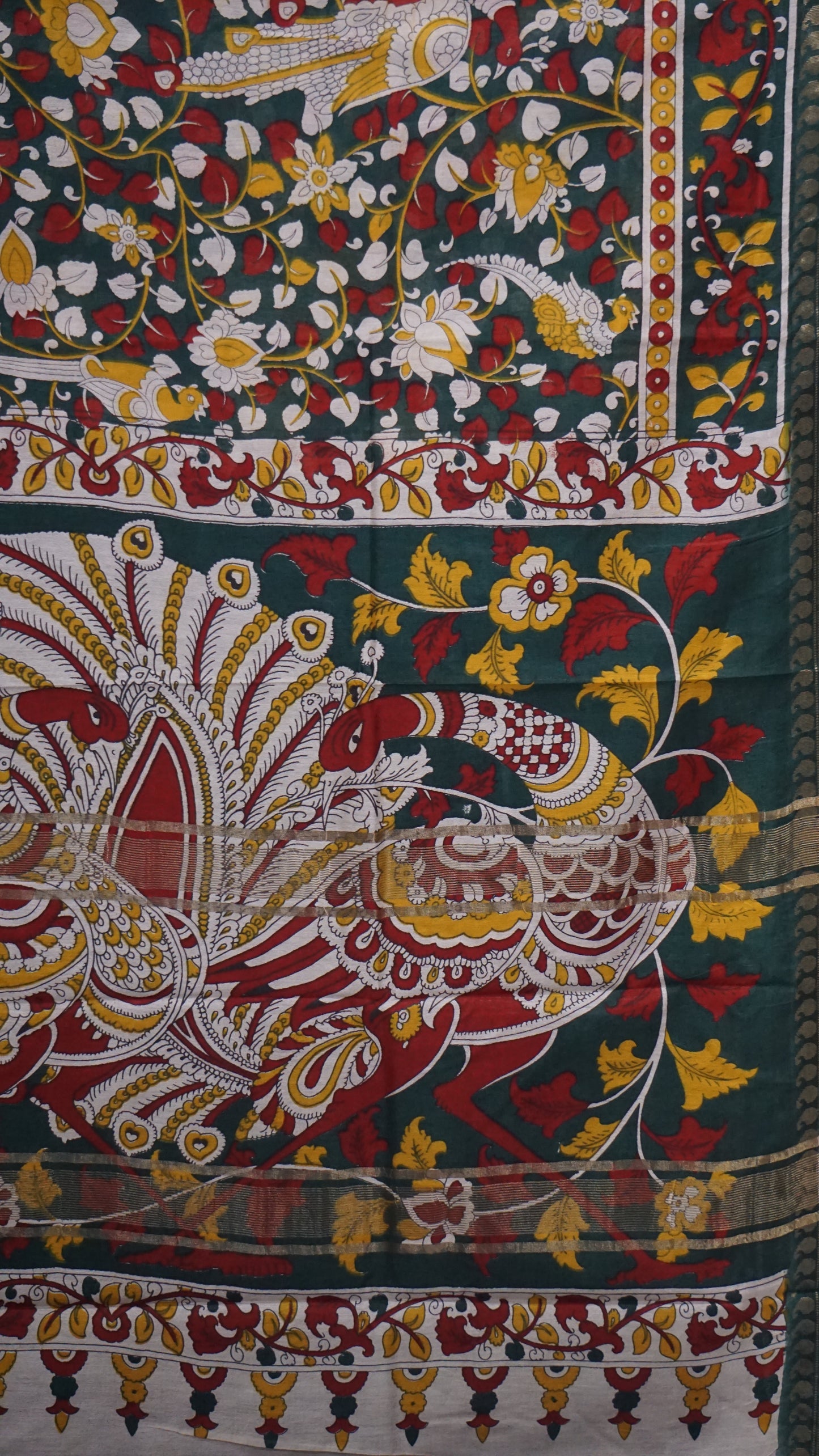 Semi Linen Kalamkari Saree Green