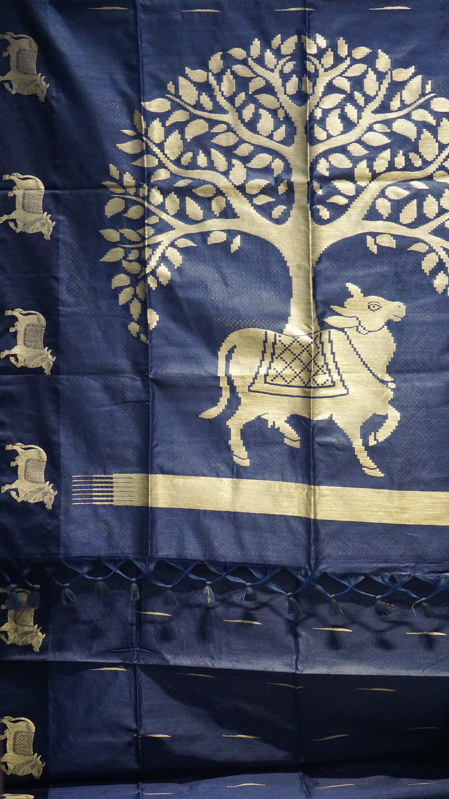 Chappa Semi Tussar Saree Ink Blue