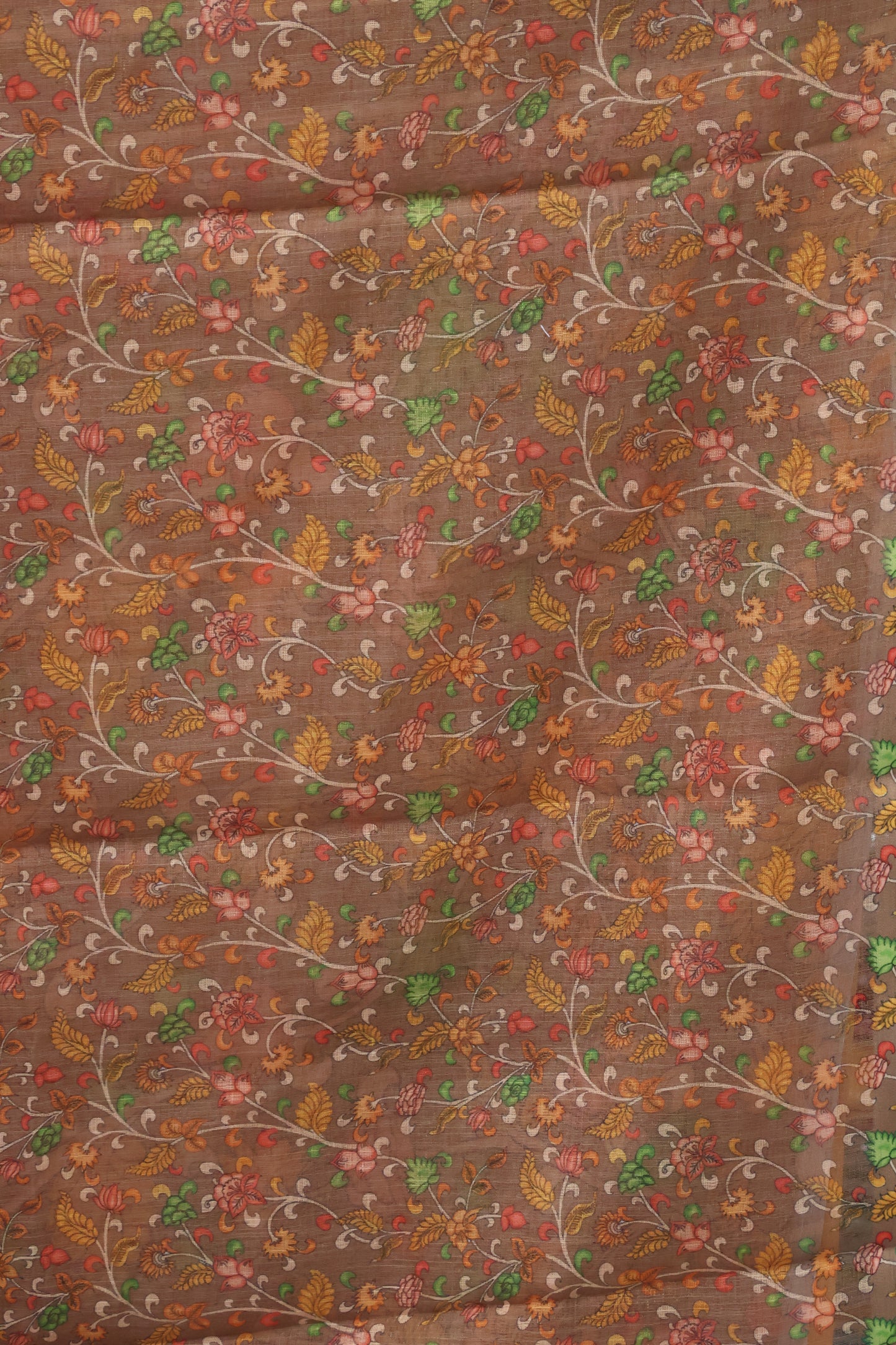 Semi Linen Saree Kalamkari Print -Brown