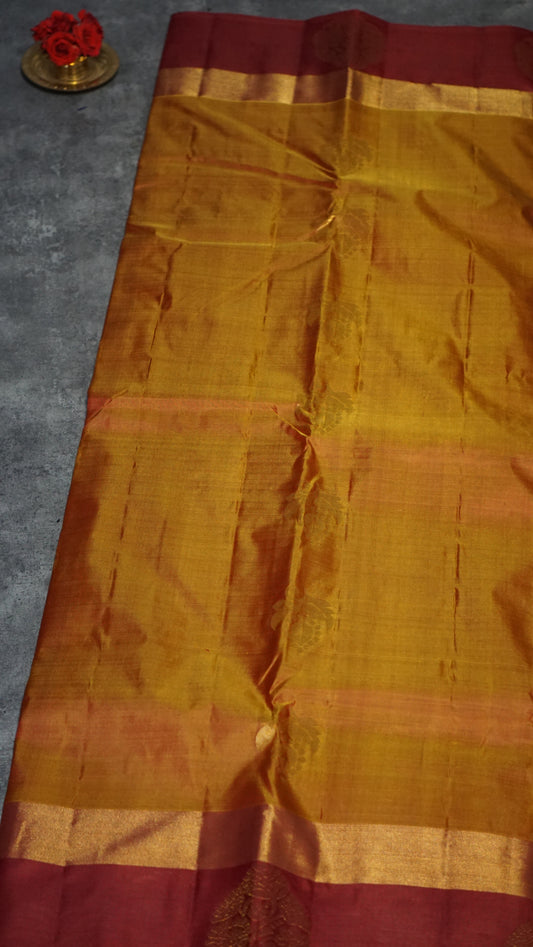 Semi Kanjeevaram Saree Butta Mustard Yellow