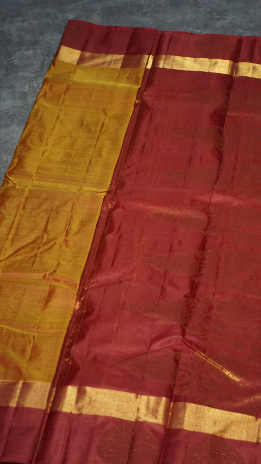 Semi Kanjeevaram Saree Butta Mustard Yellow